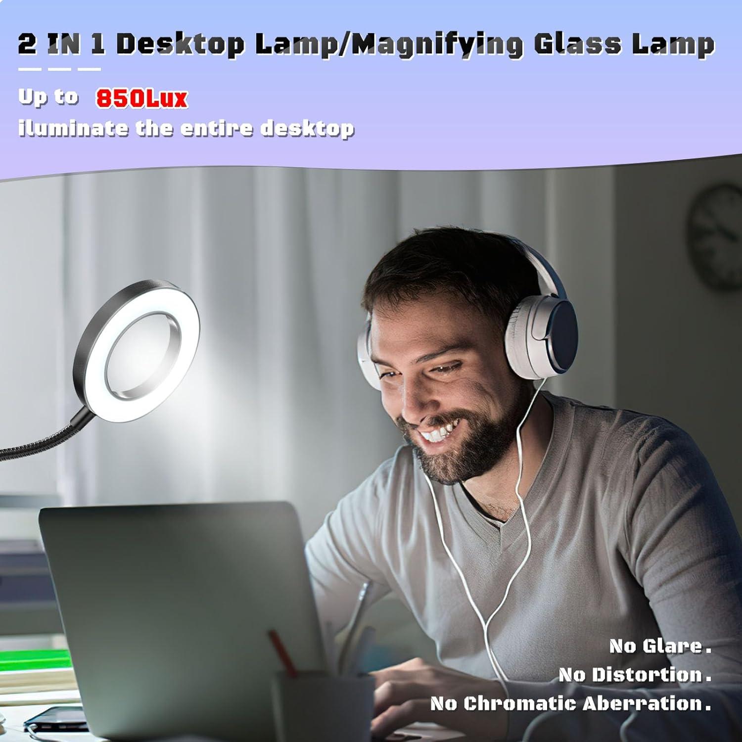 Lupa de 10X con luz LED NZQXJXZ, 48 LEDs, clip y brazo ajustable