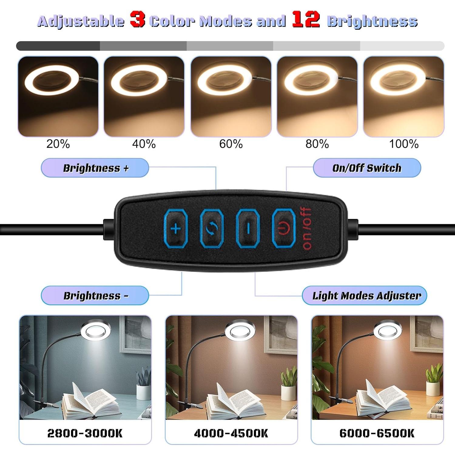 Lupa de 10X con luz LED NZQXJXZ, 48 LEDs, clip y brazo ajustable