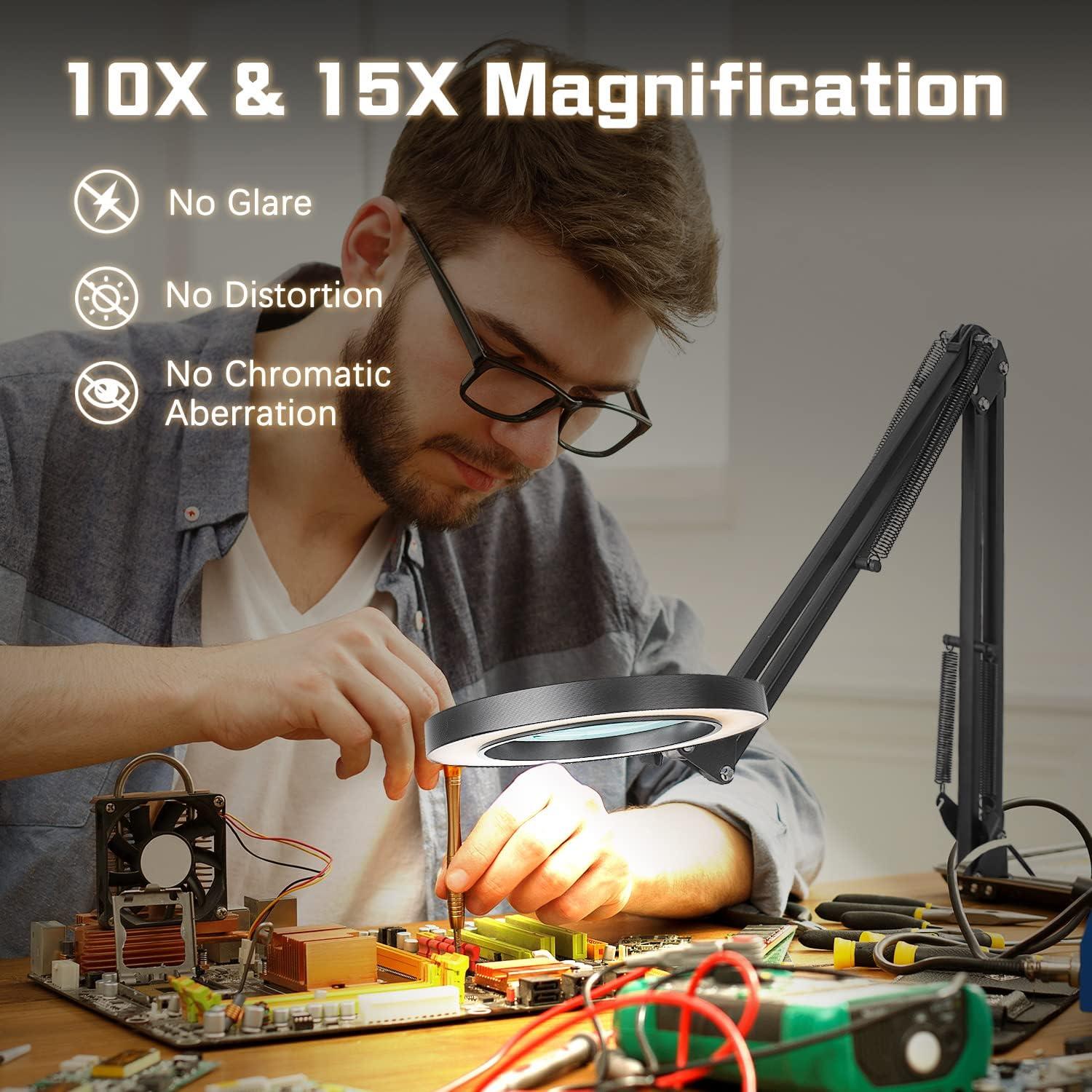 Lupa de Escritorio BAISHUN con Luz 10X 15X Ajustable 360°