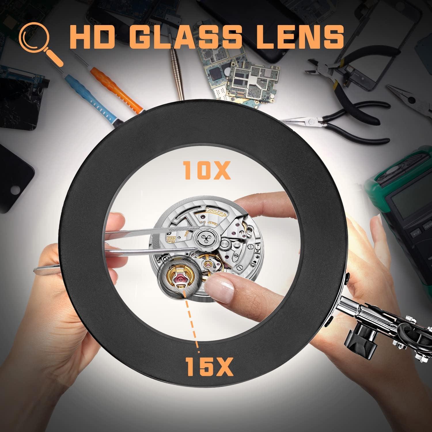 Lupa de Escritorio BAISHUN con Luz 10X 15X Ajustable 360°