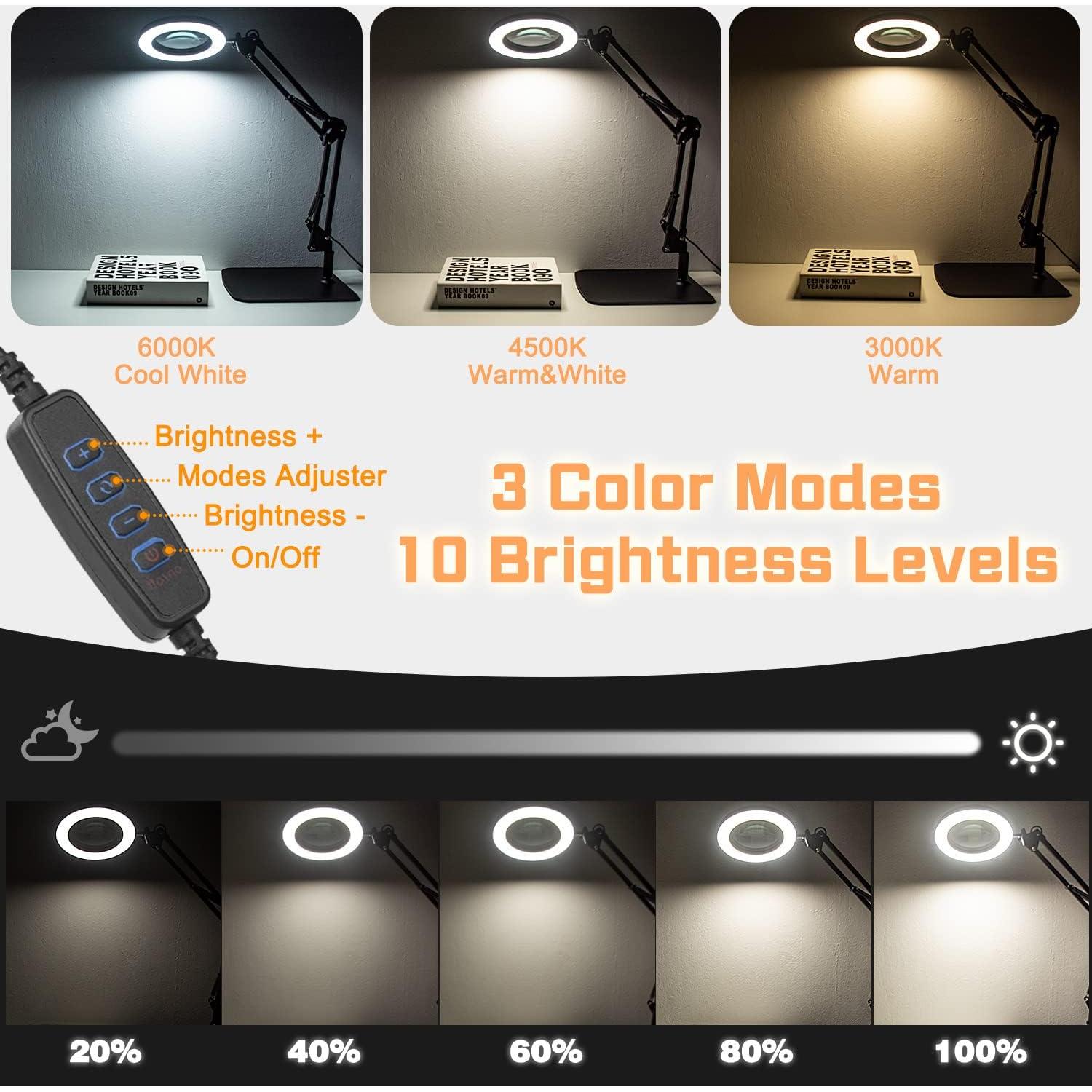 Lupa de Escritorio BAISHUN con Luz 10X 15X Ajustable 360°