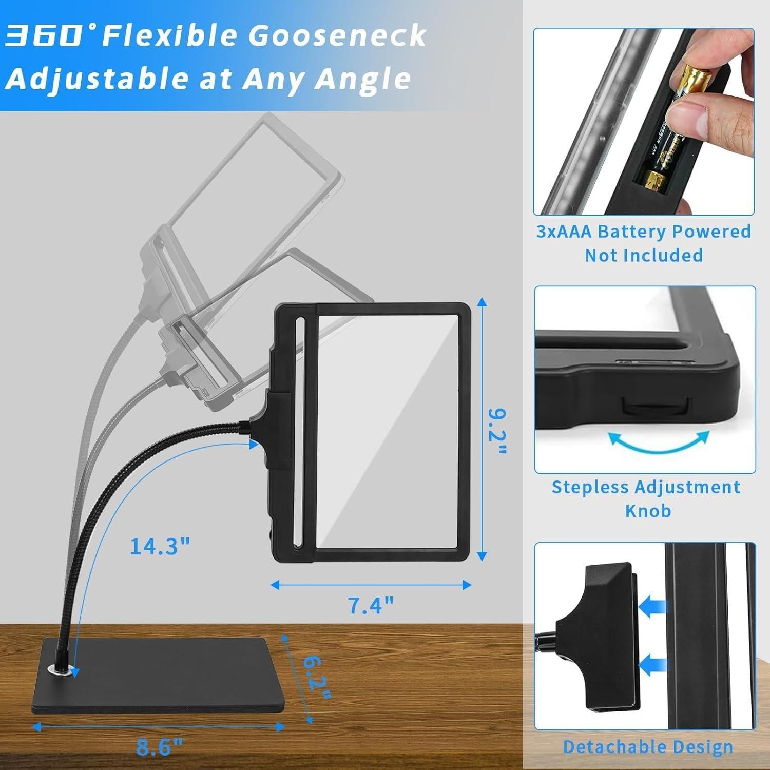Lupa de Escritorio HQGZQL 5X con Luz LED y Soporte Flexible