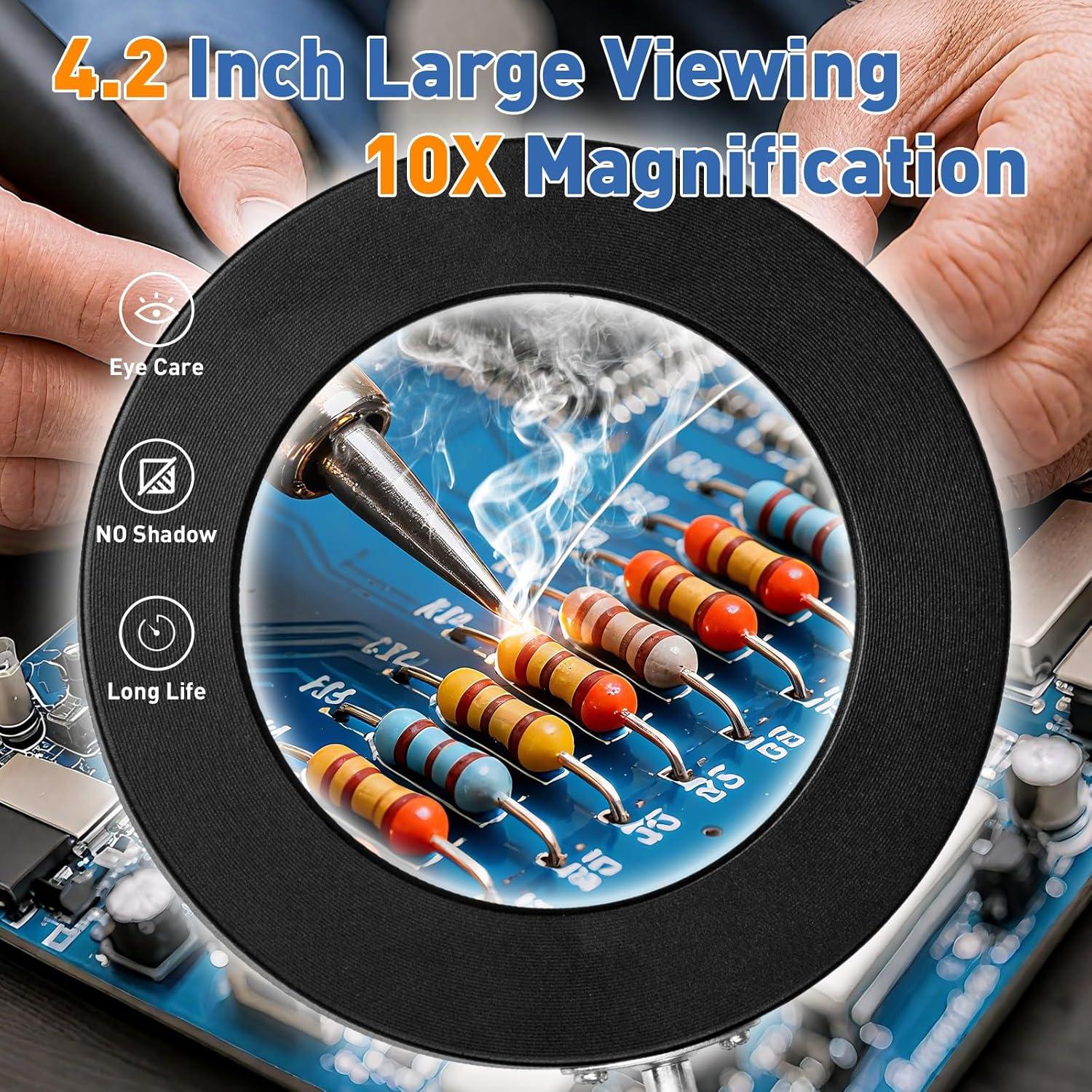 Lupa HITTI 10X con Luz LED y Abrazadera, 1800 Lúmenes