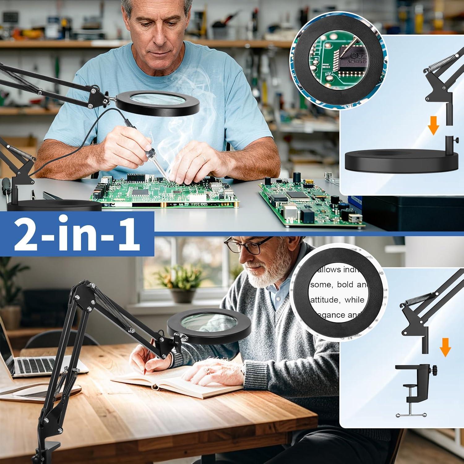 Lupa HITTI 10X con Luz LED y Abrazadera, 1800 Lúmenes
