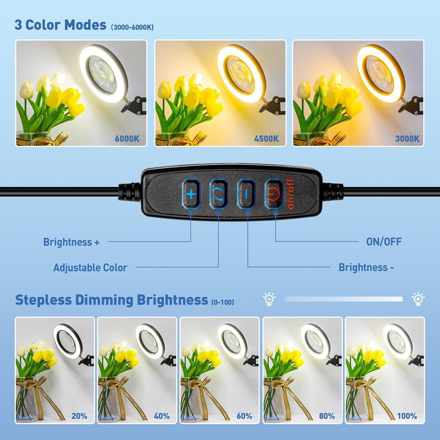 Lupa HITTI 10X con Luz LED y Abrazadera, 1800 Lúmenes