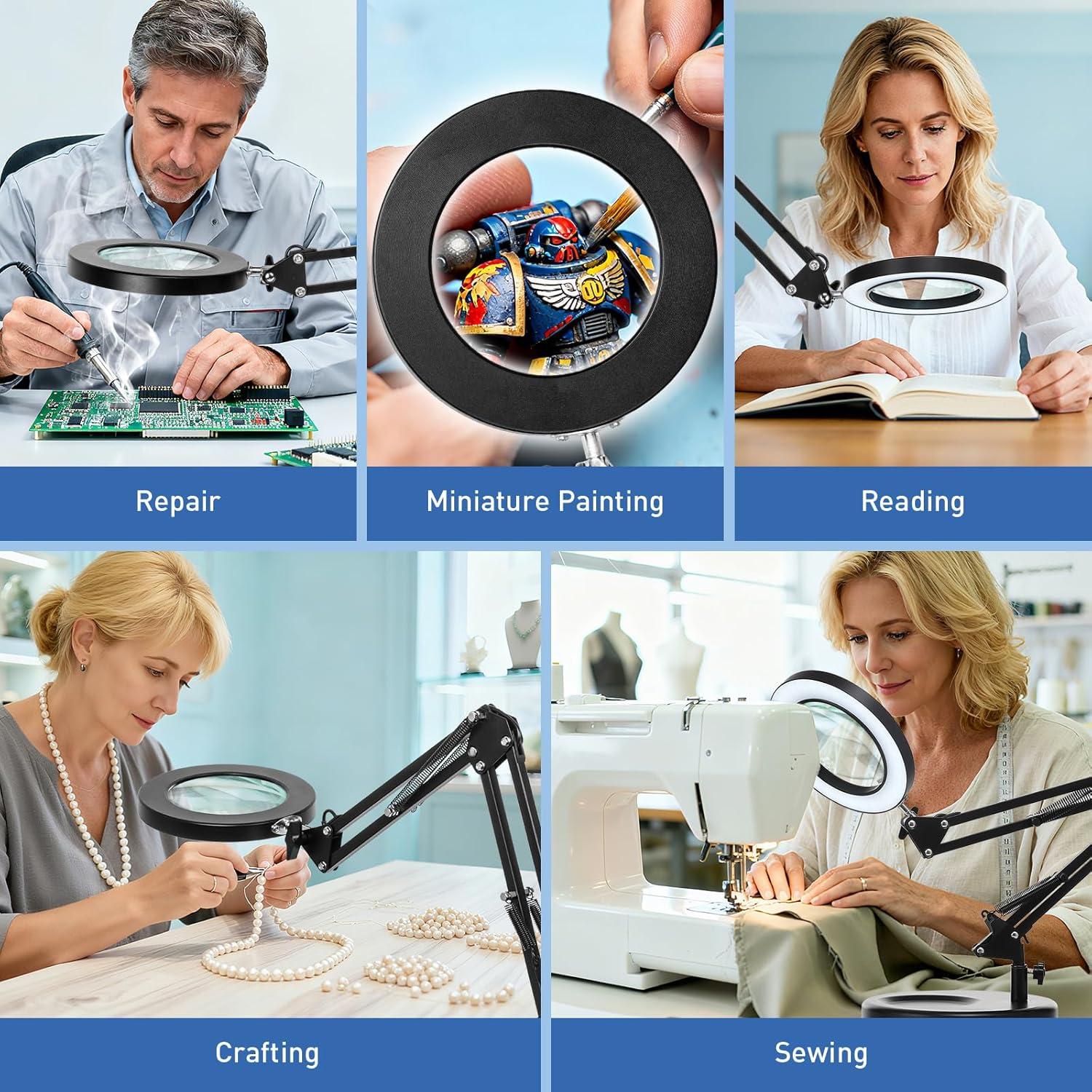 Lupa HITTI 10X con Luz LED y Abrazadera, 1800 Lúmenes