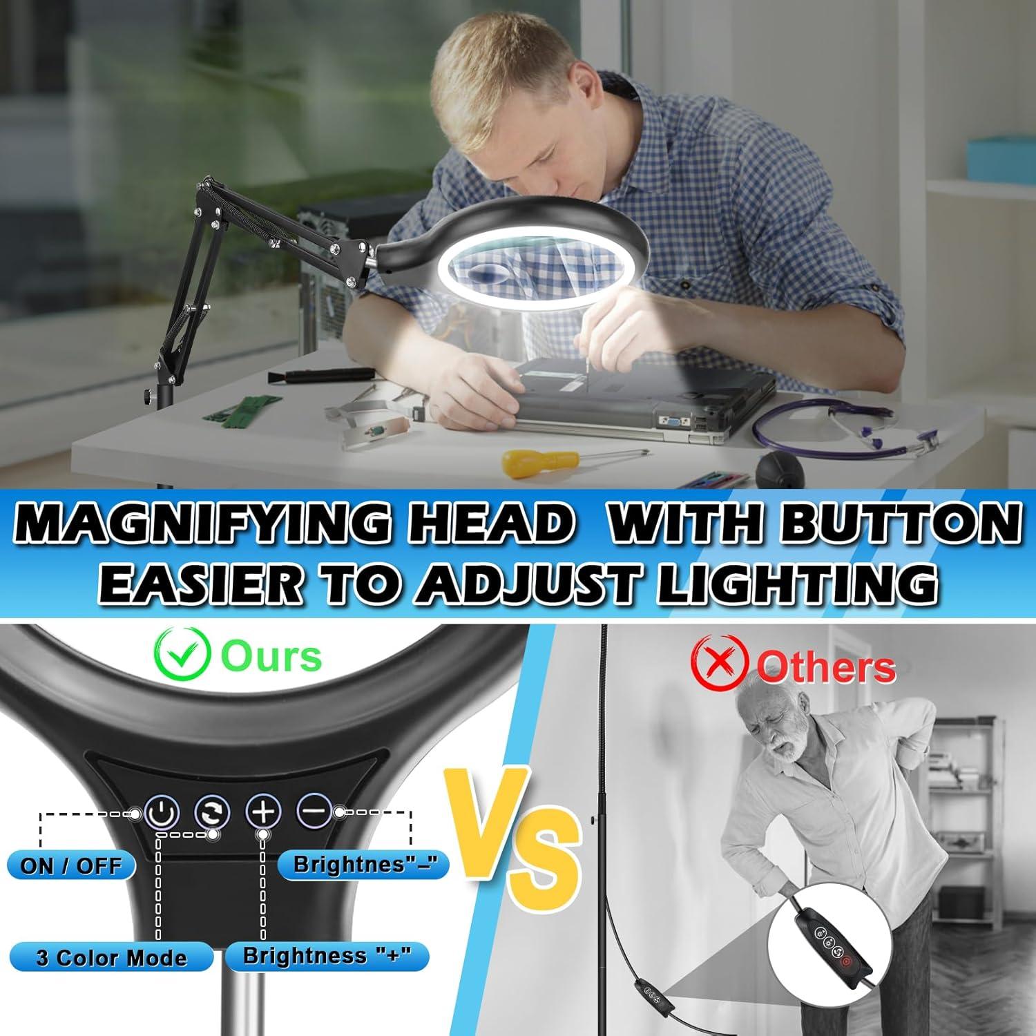 Lupa de Piso HQGZQL 30X 10X con Luz LED y Soporte Ajustable