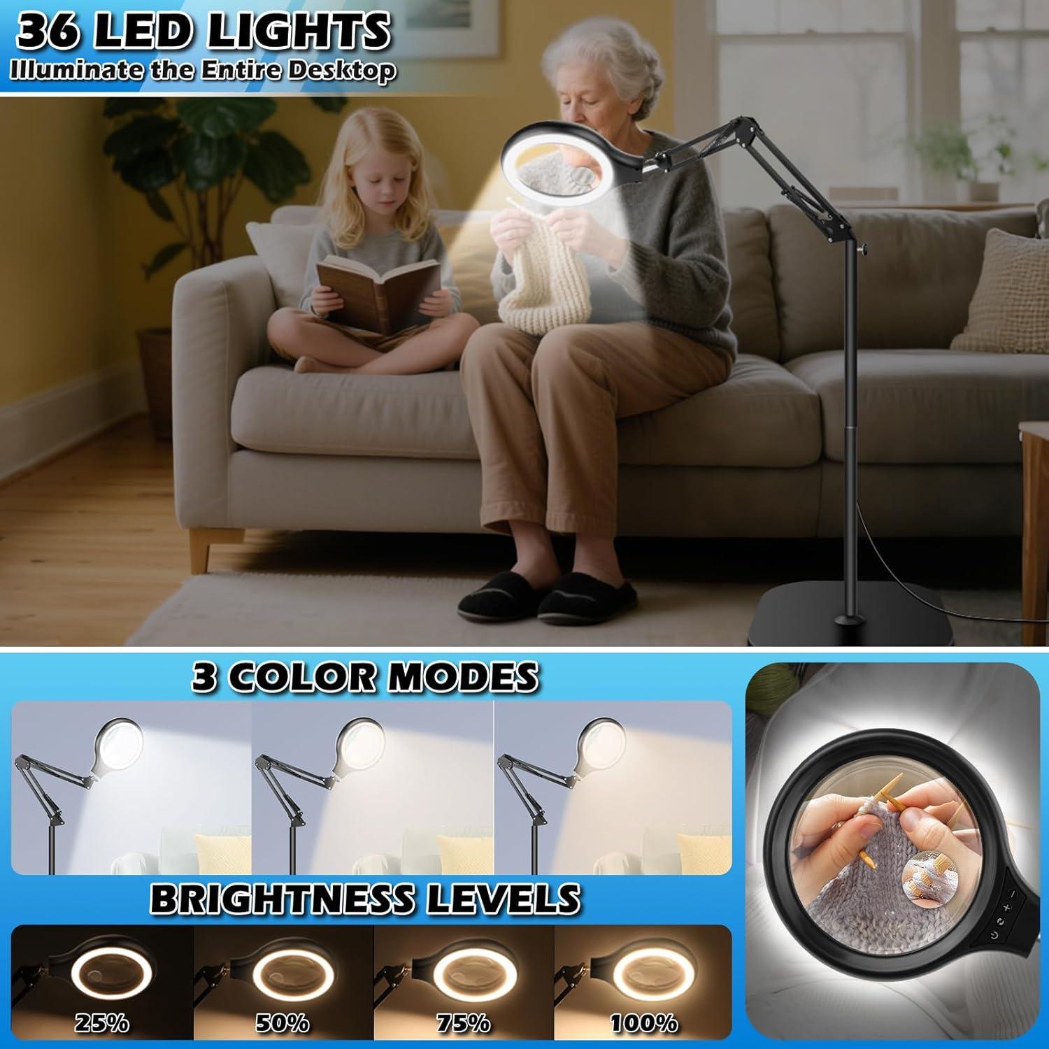 Lupa de Piso HQGZQL 30X 10X con Luz LED y Soporte Ajustable