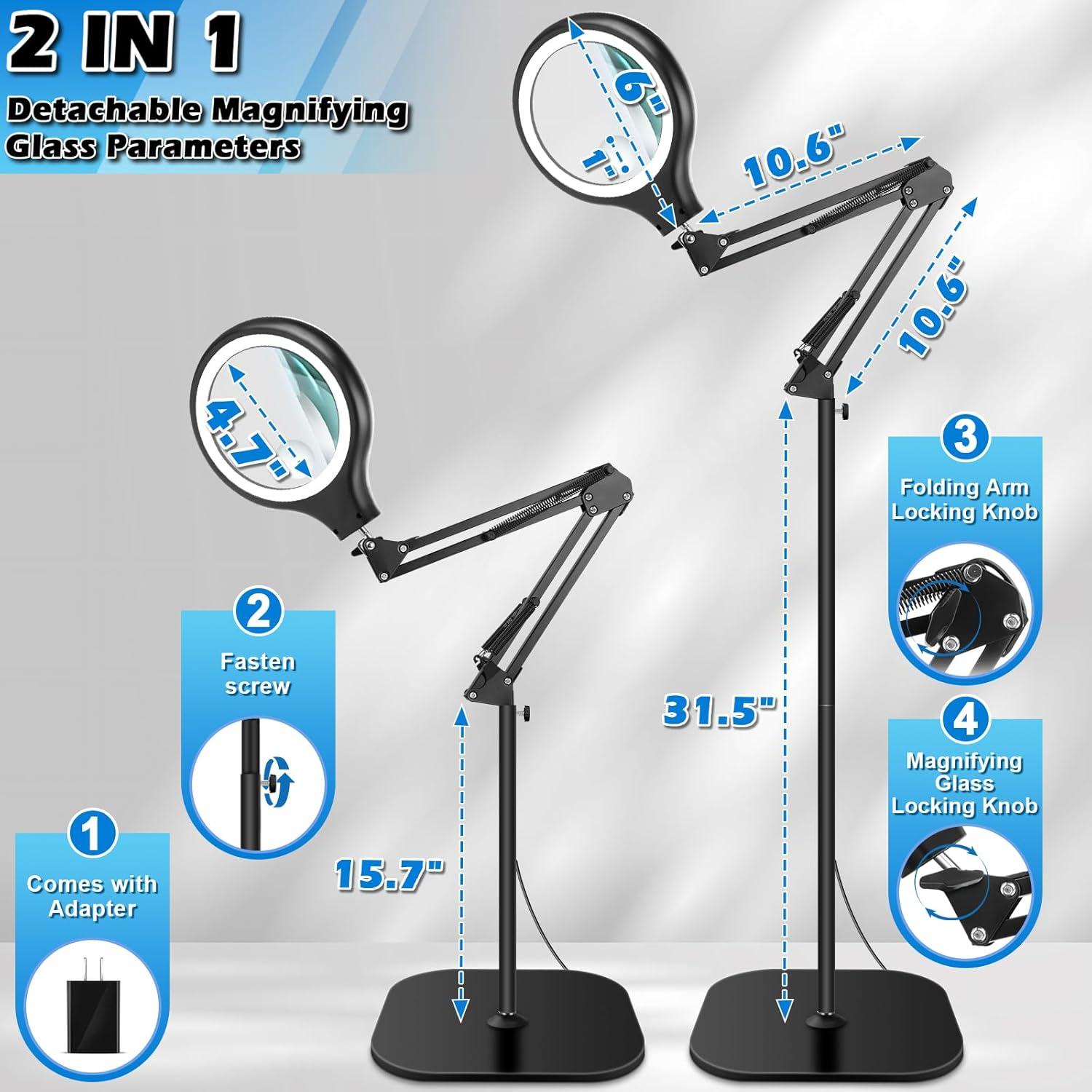 Lupa de Piso HQGZQL 30X 10X con Luz LED y Soporte Ajustable