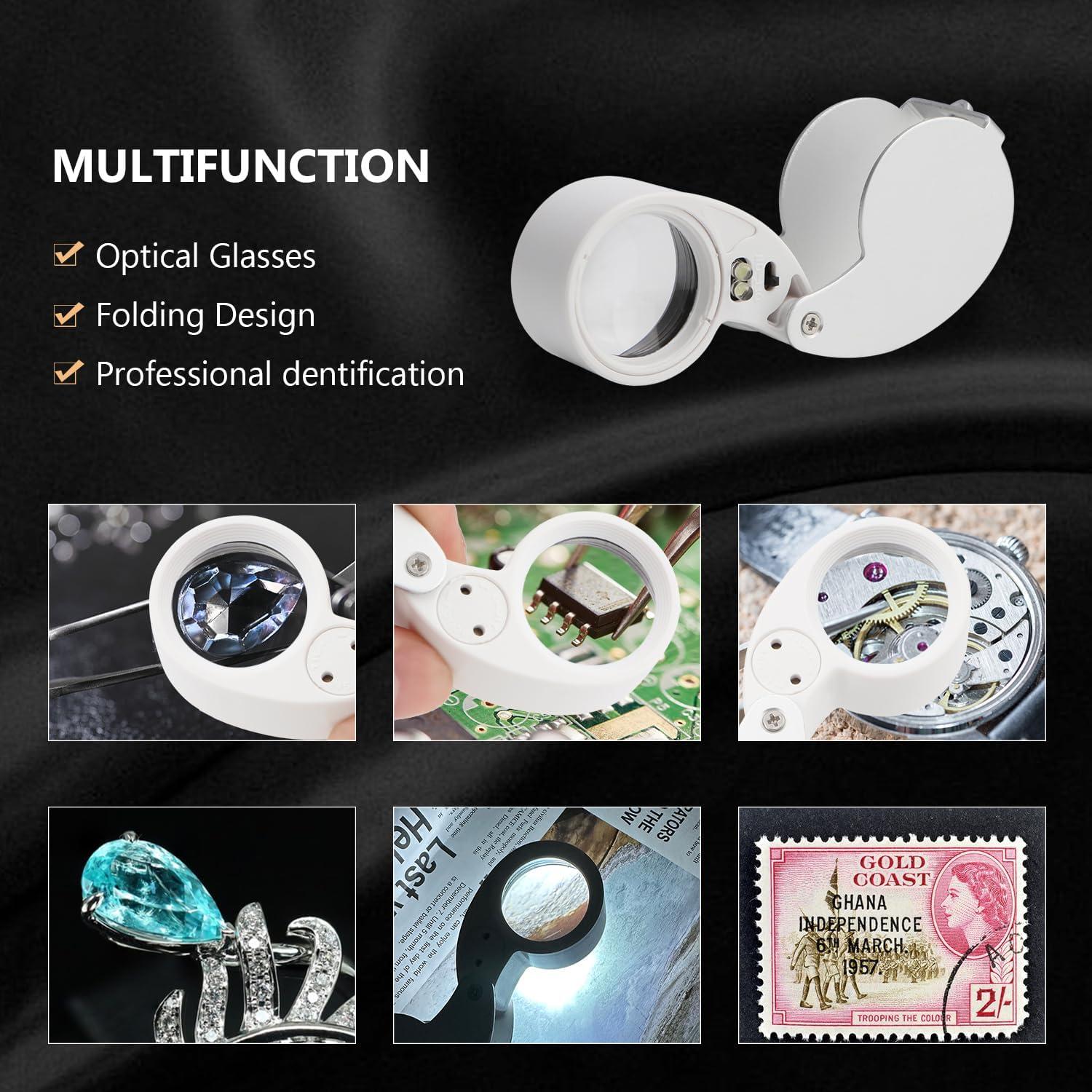 Lupa de bolsillo iluminada Rongon 40X con LED para joyeros