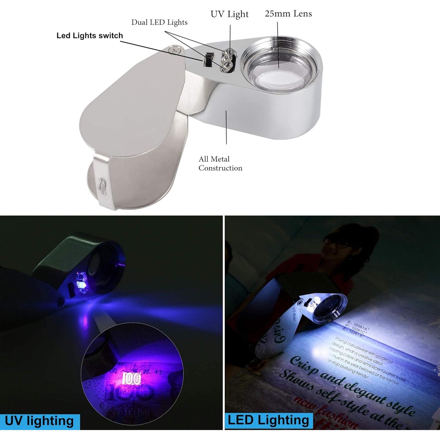 Lupa de Joyero Iluminada TRIrunpdl 40X con Luz UV y Plegable