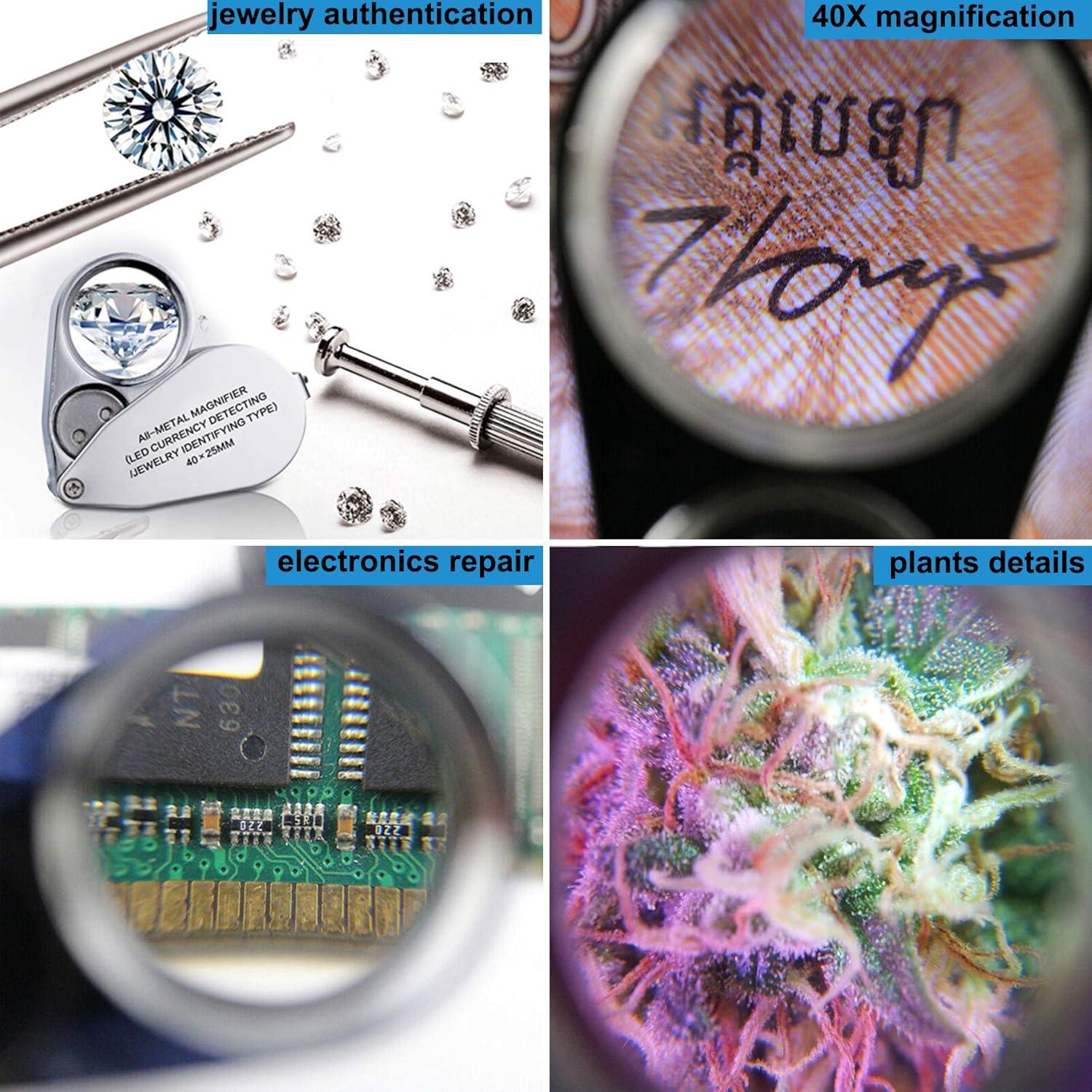 Lupa de Joyero Iluminada TRIrunpdl 40X con Luz UV y Plegable