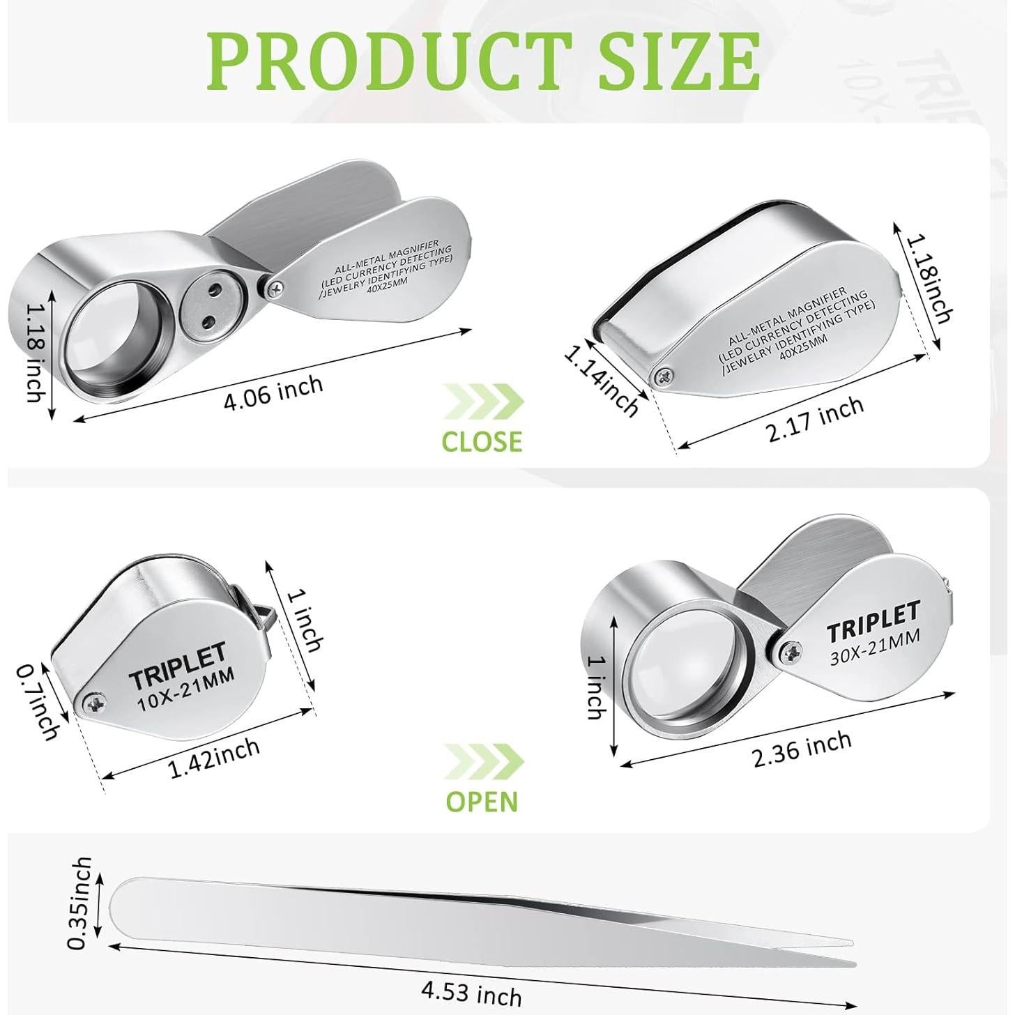 Lupas de Joyero SEEWEY con Luz LED 10X 20X 30X 40X - 4 Pcs