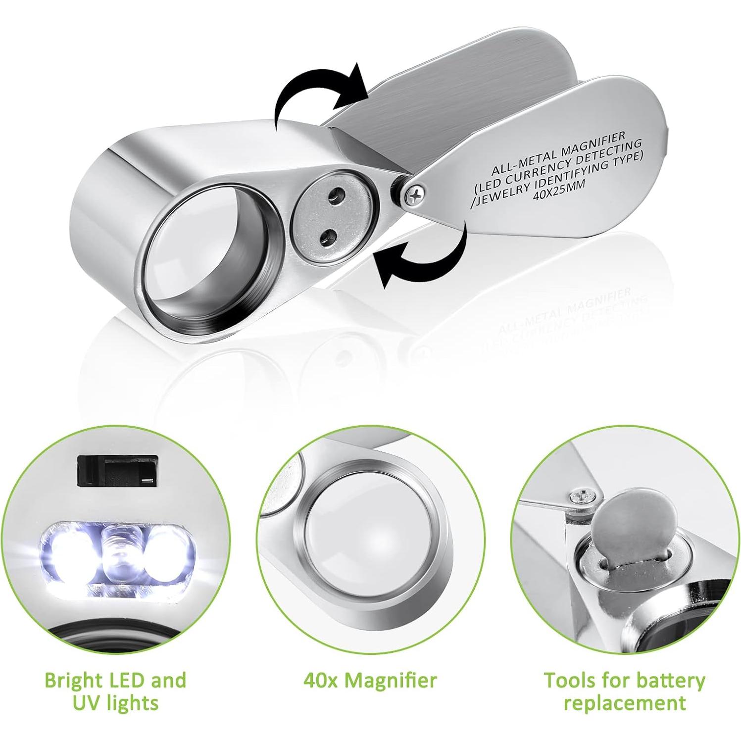 Lupas de Joyero SEEWEY con Luz LED 10X 20X 30X 40X - 4 Pcs