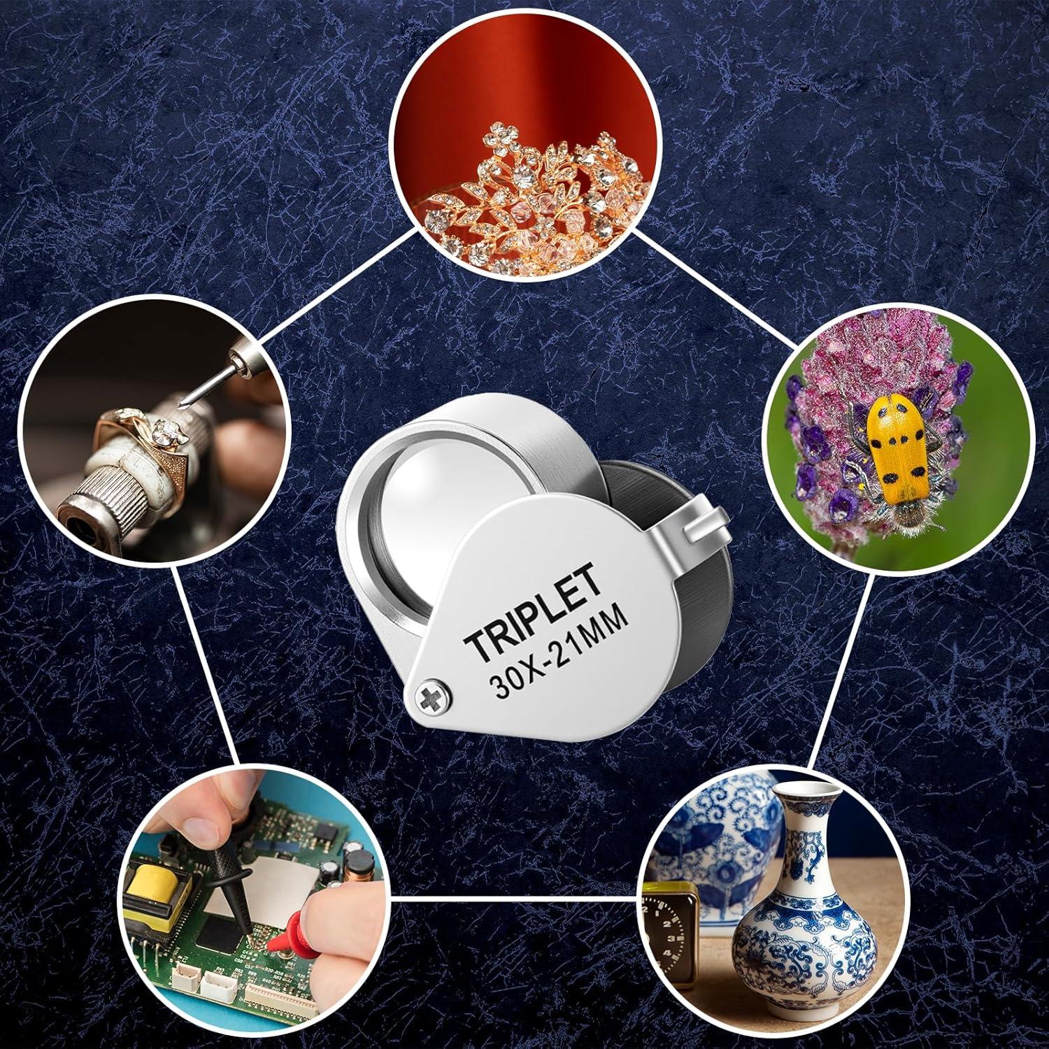 Lupa de Joyero Plegable QfwdfcTrenz 10X 20X 30X con Lente de Vidrio