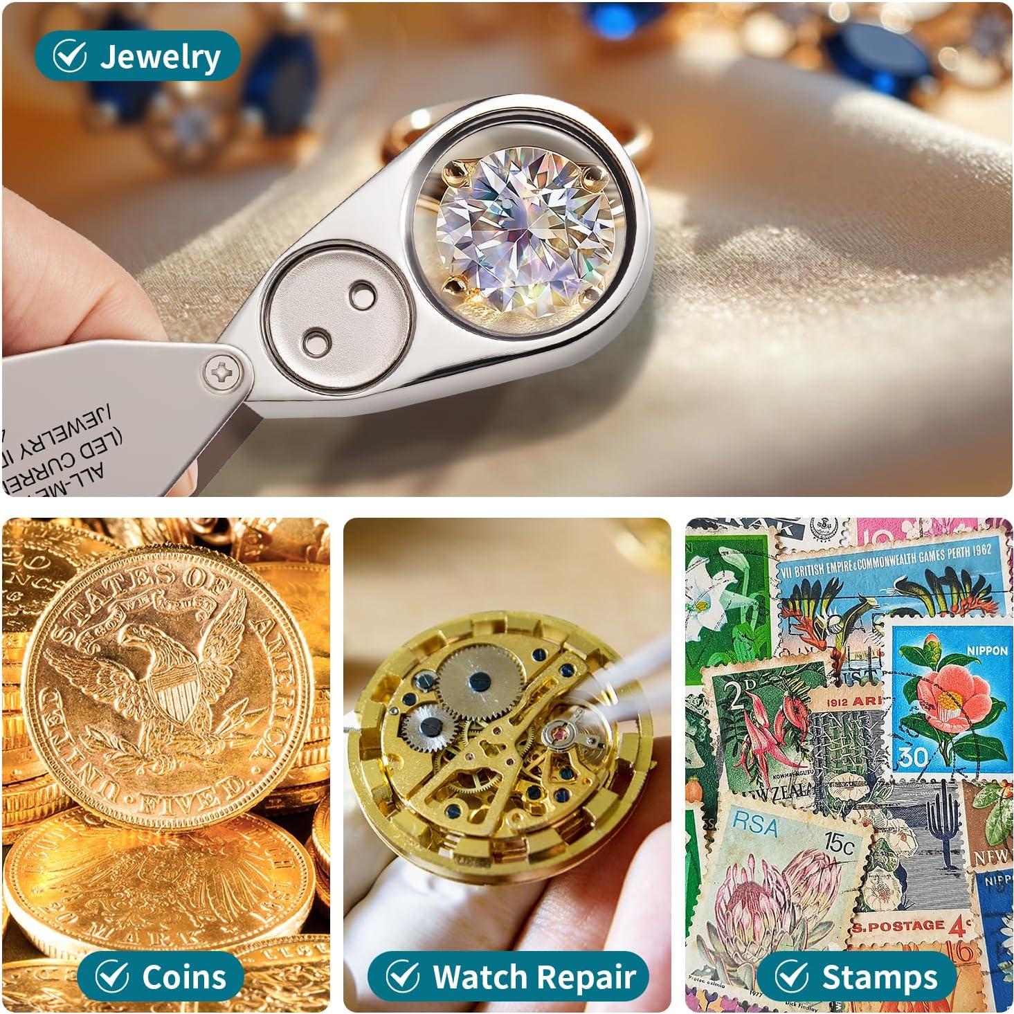 Lupa de Joyero JARLINK 40X con Luz LED y UV Plegable