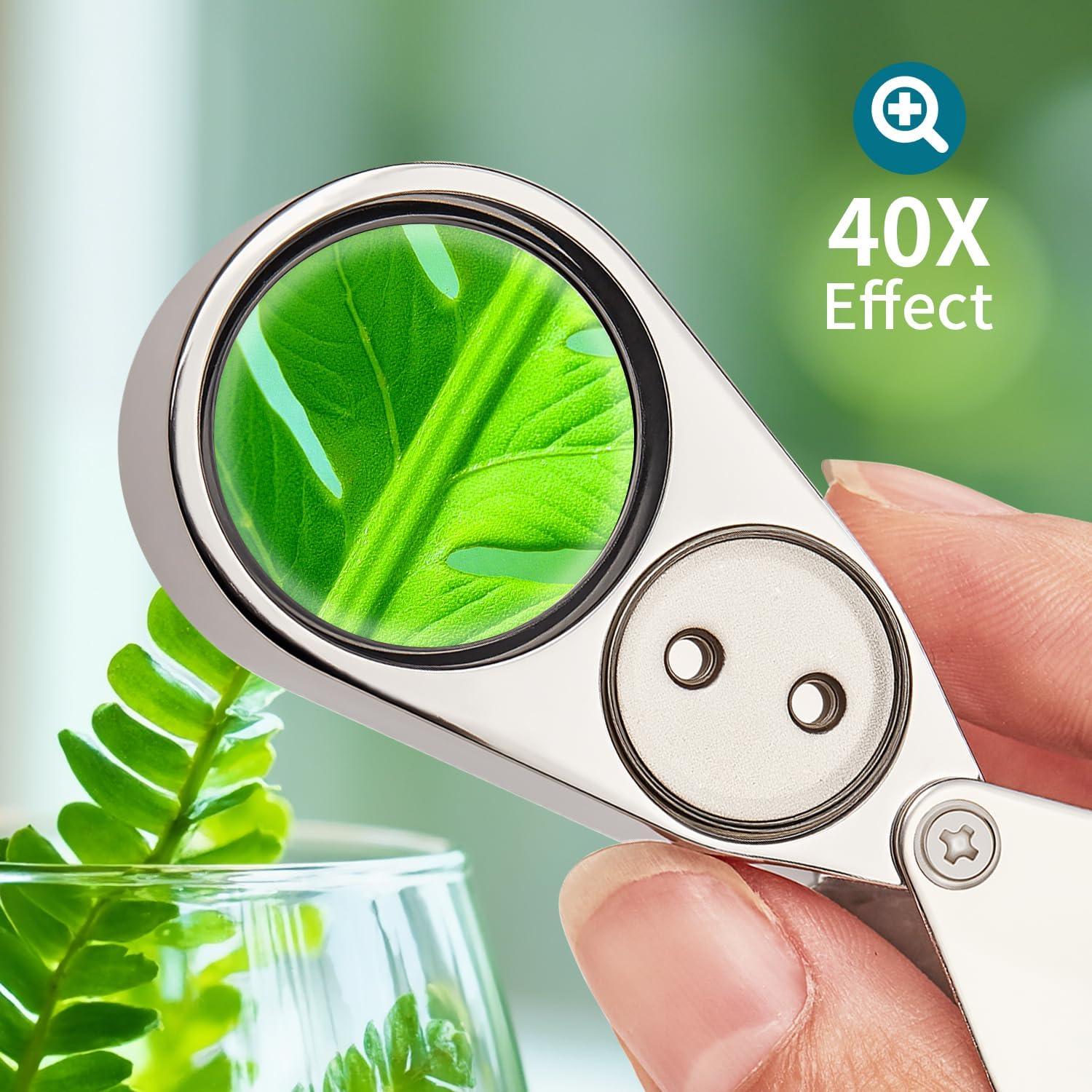 Lupa de Joyero JARLINK 40X con Luz LED y UV Plegable