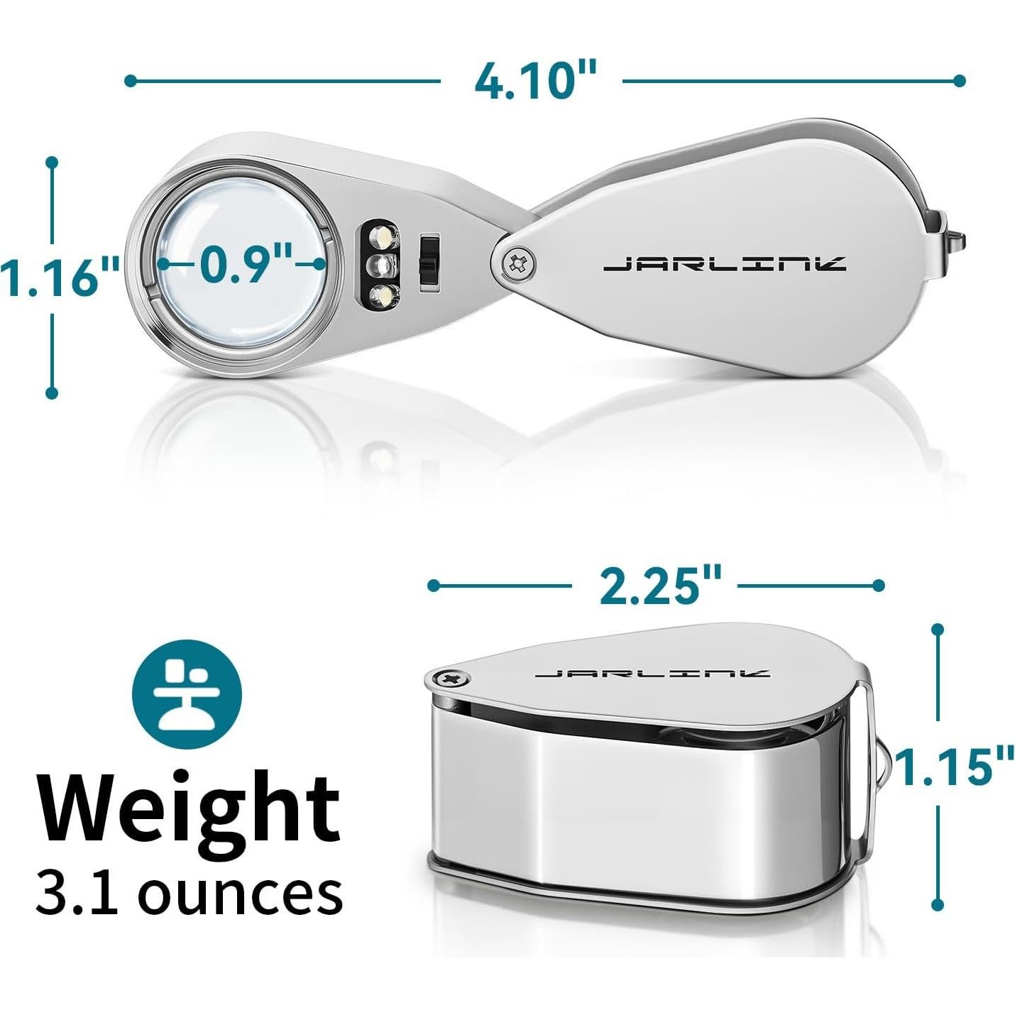 Lupa de Joyero JARLINK 40X con Luz LED y UV Plegable