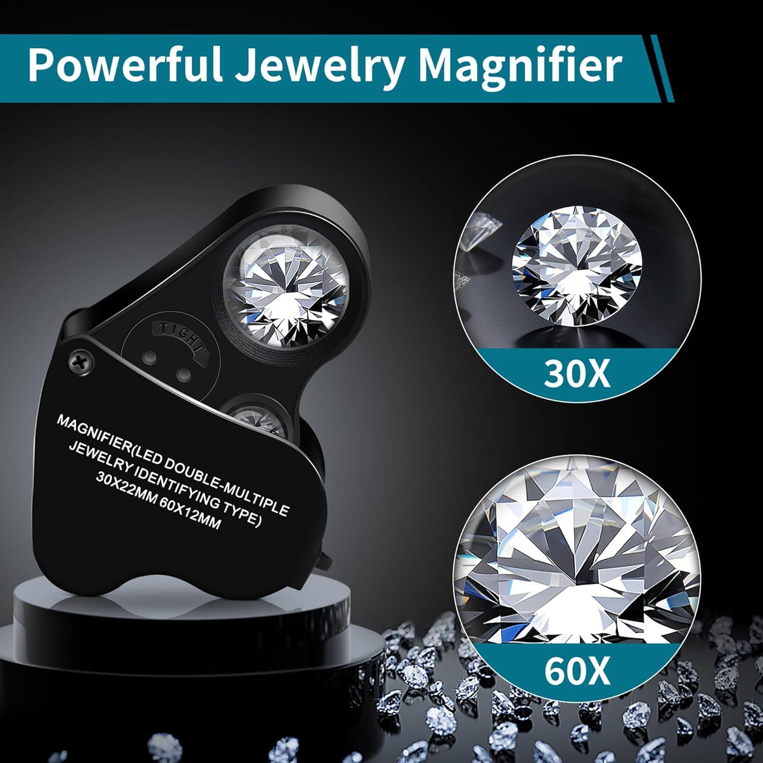Lupa de Joyero JARLINK 30X 60X Plegable con Luz LED y UV