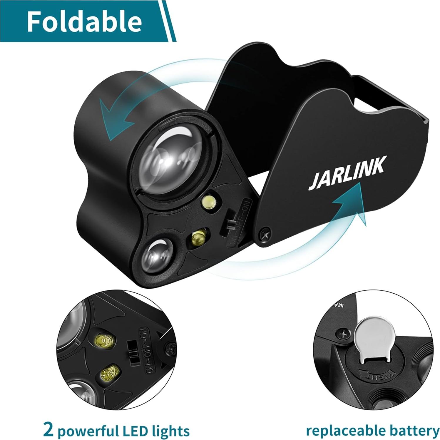 Lupa de Joyero JARLINK 30X 60X Plegable con Luz LED y UV