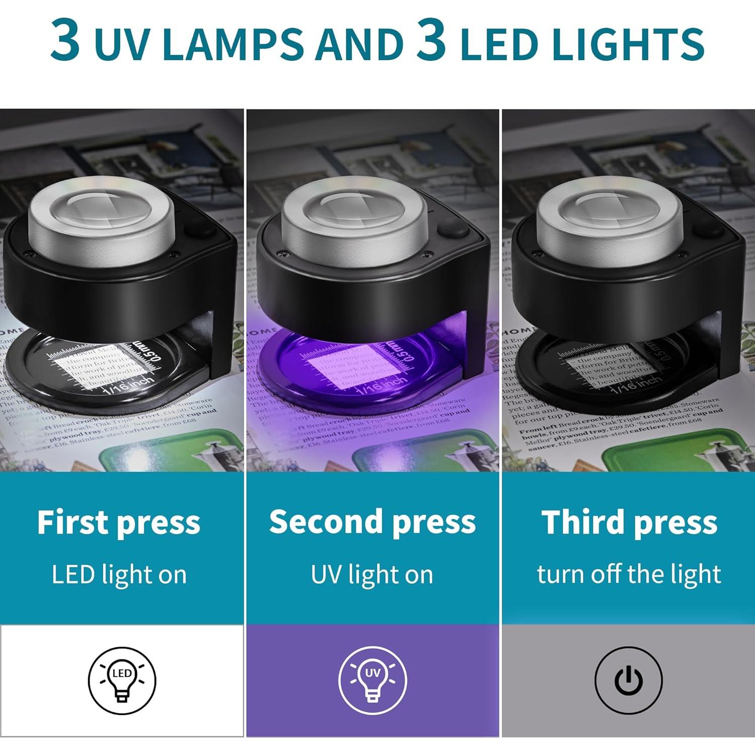 Lupa de Joyero JARLINK 30X 60X Plegable con Luz LED y UV