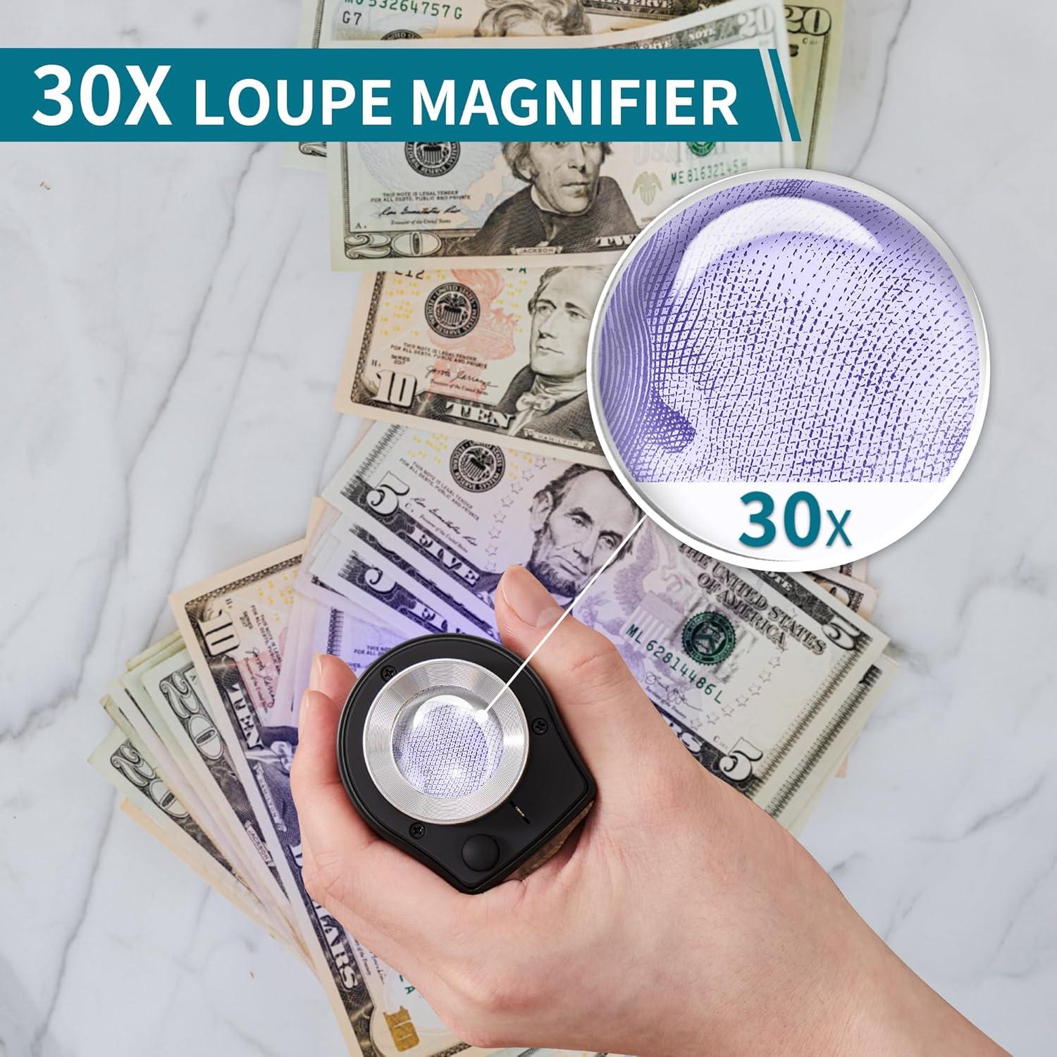 Lupa de Joyero JARLINK 30X 60X Plegable con Luz LED y UV