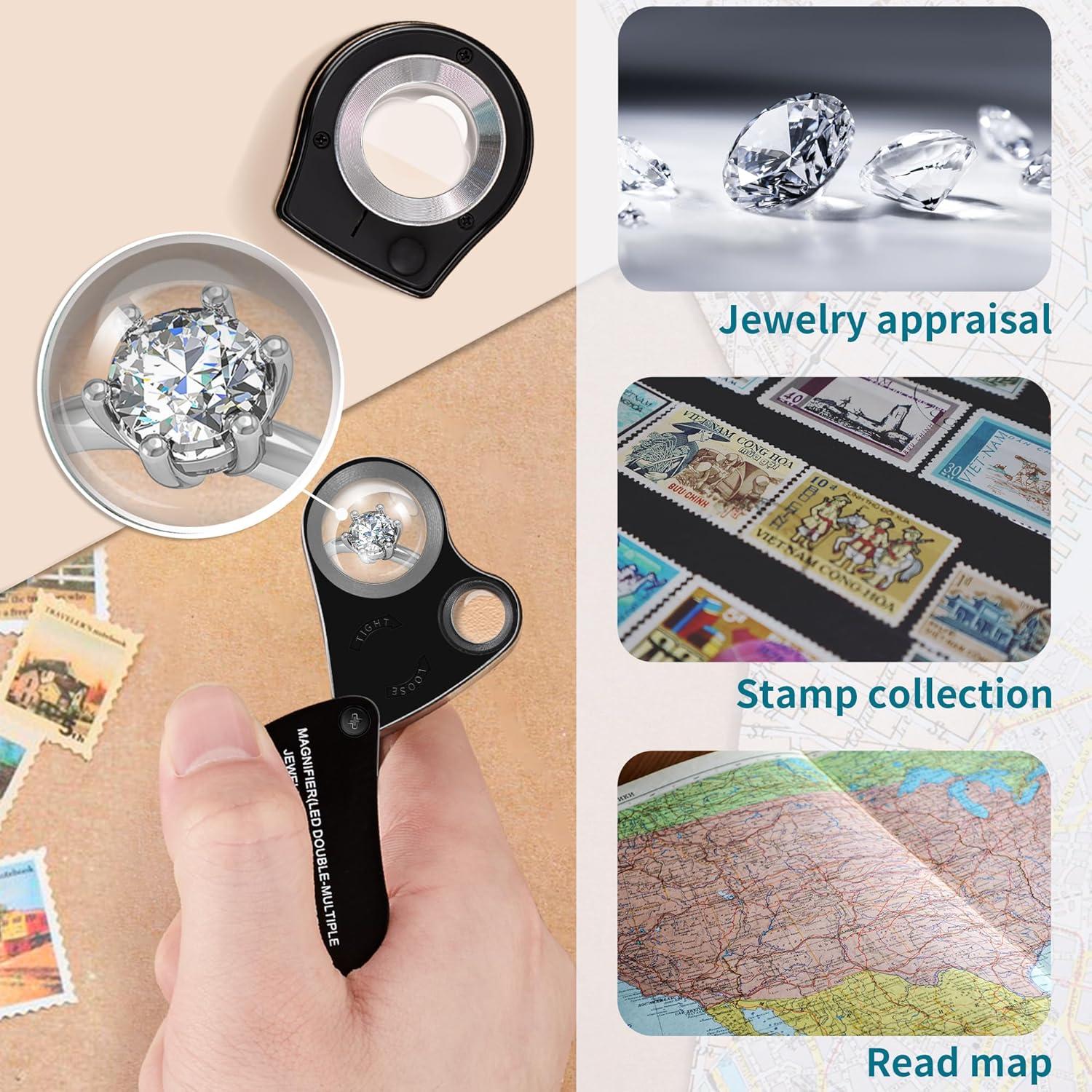 Lupa de Joyero JARLINK 30X 60X Plegable con Luz LED y UV