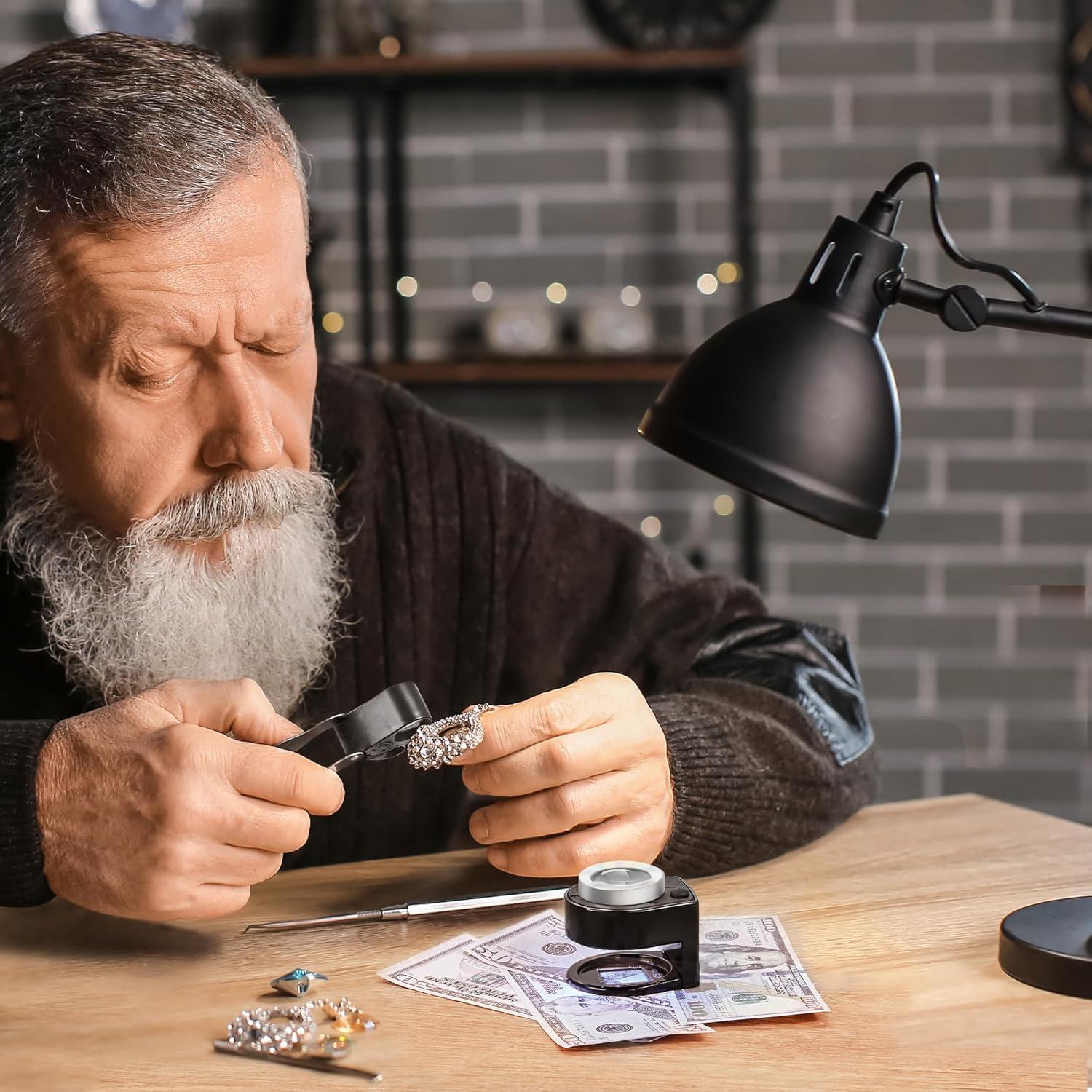 Lupa de Joyero JARLINK 30X 60X Plegable con Luz LED y UV