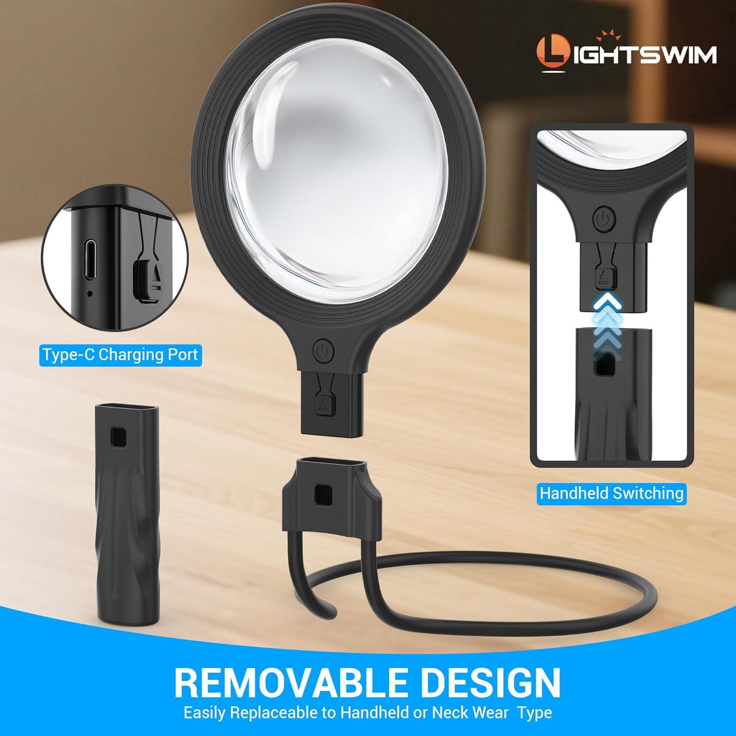 Lupa de Cuello y Mano Lightswim 5X con Luz LED y Lentes 10X