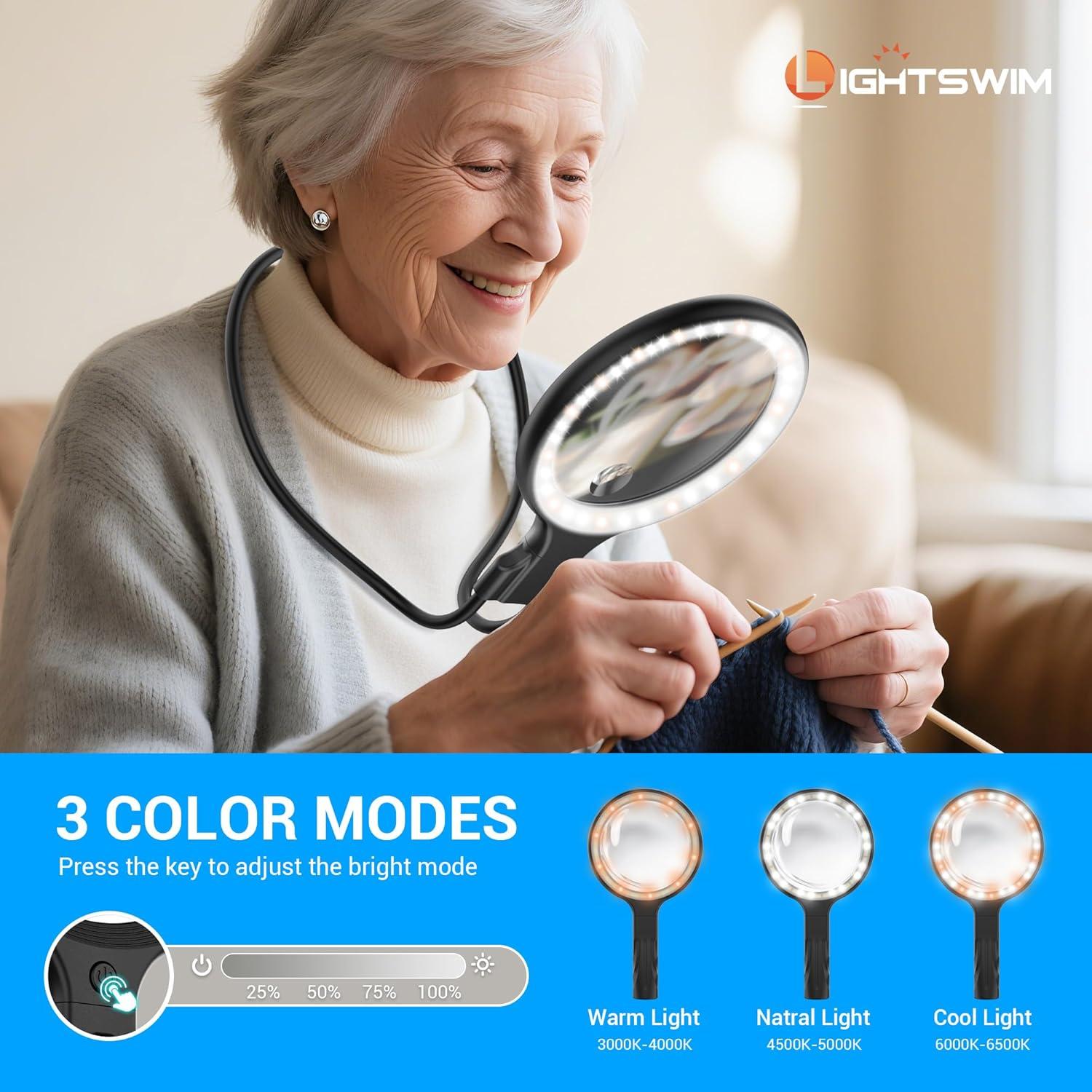 Lupa de Cuello y Mano Lightswim 5X con Luz LED y Lentes 10X