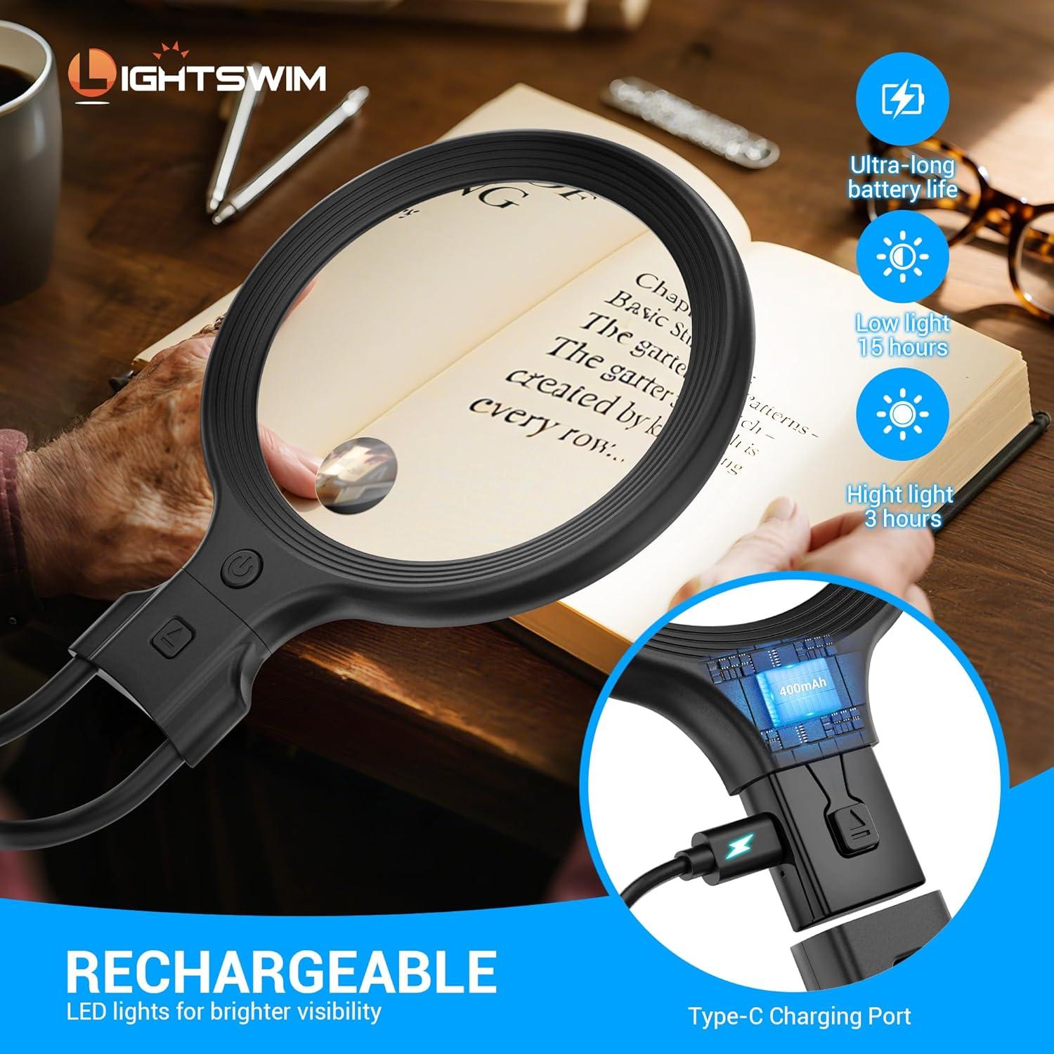 Lupa de Cuello y Mano Lightswim 5X con Luz LED y Lentes 10X