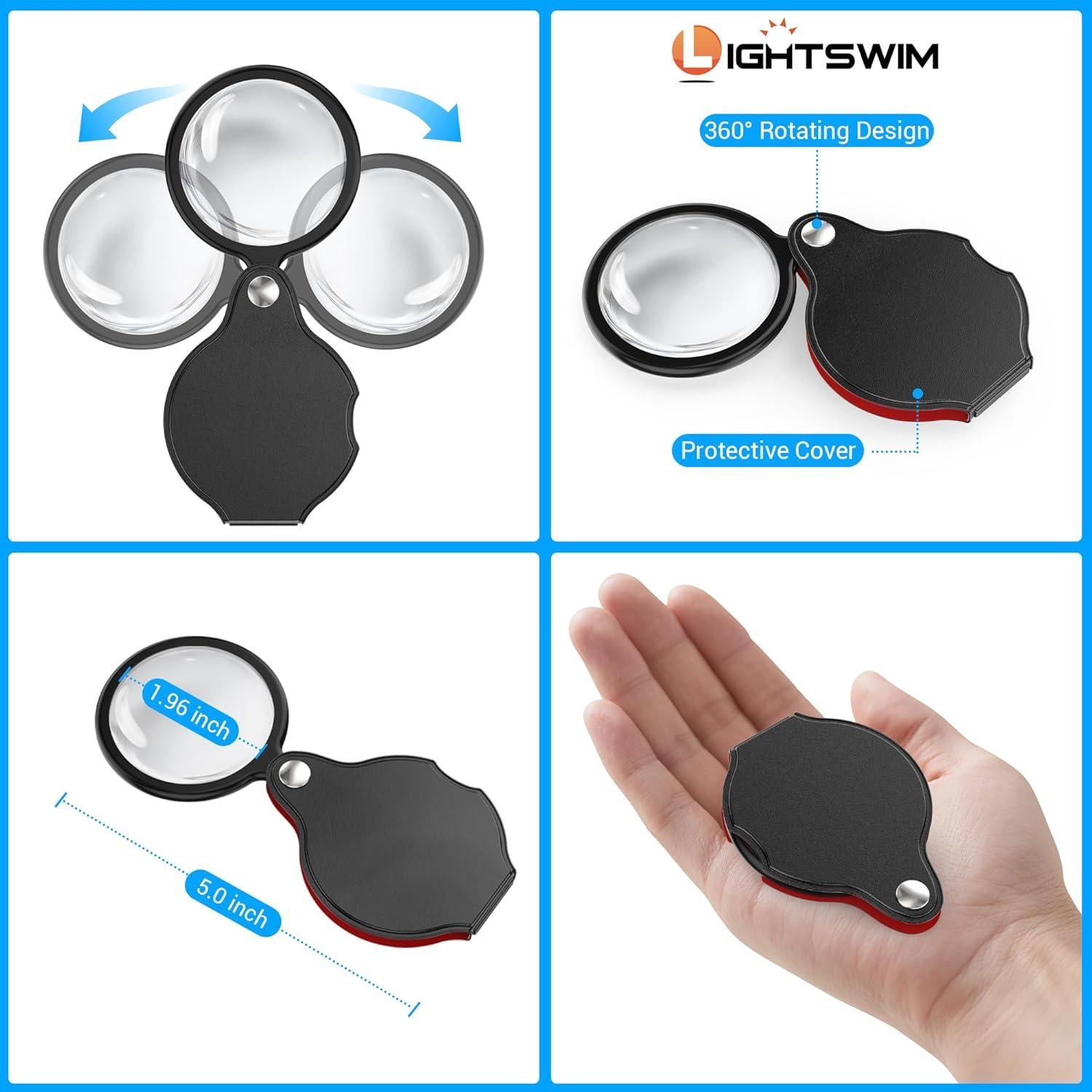 Lupa de Cuello y Mano Lightswim 5X con Luz LED y Lentes 10X