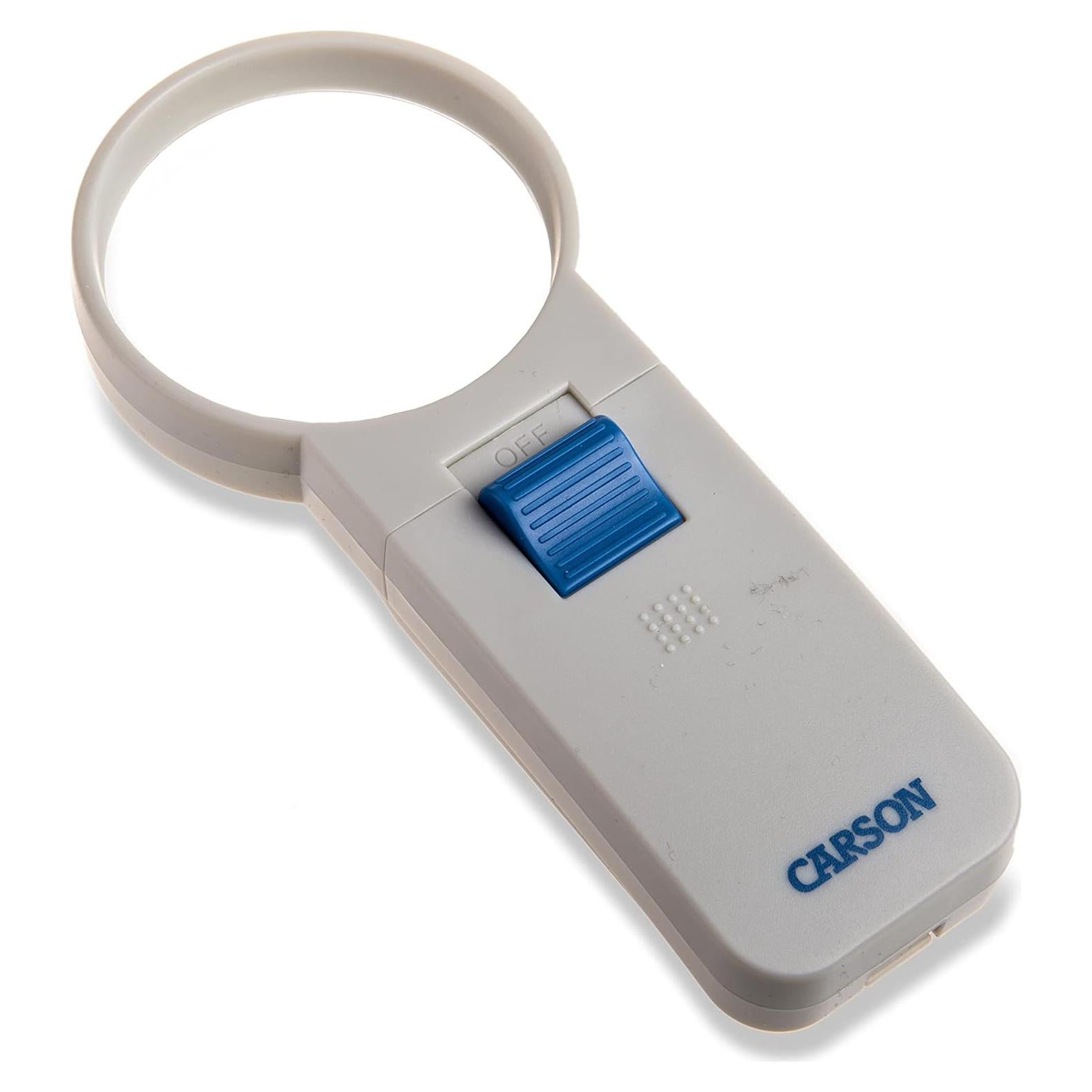 Lupa Iluminada de Mano Carson 5x Lente Asférica 6.35 cm