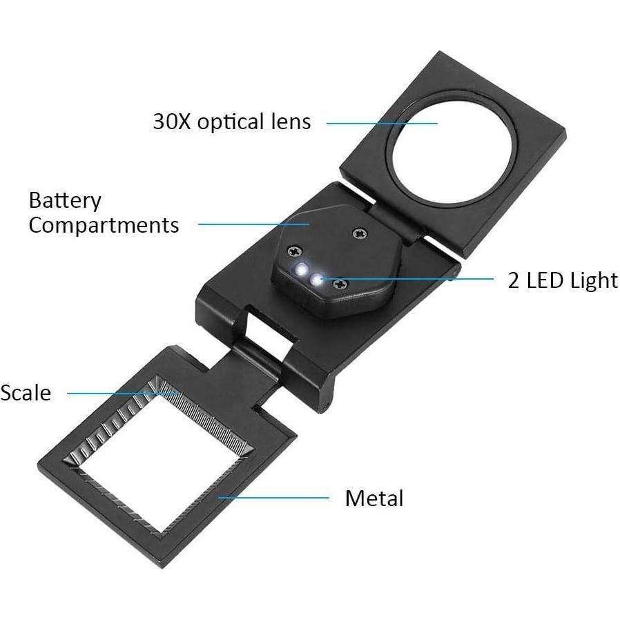Lupa de Joyero ASHATA 30X con Luz LED y Estuche