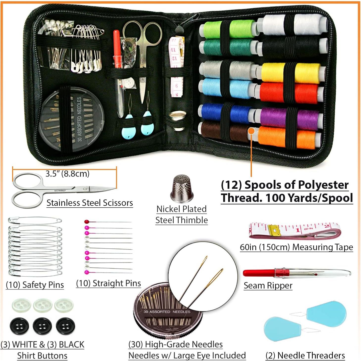 Kit de Costura Básico Vellostar Mini Negro - 30 Agujas y Hilo