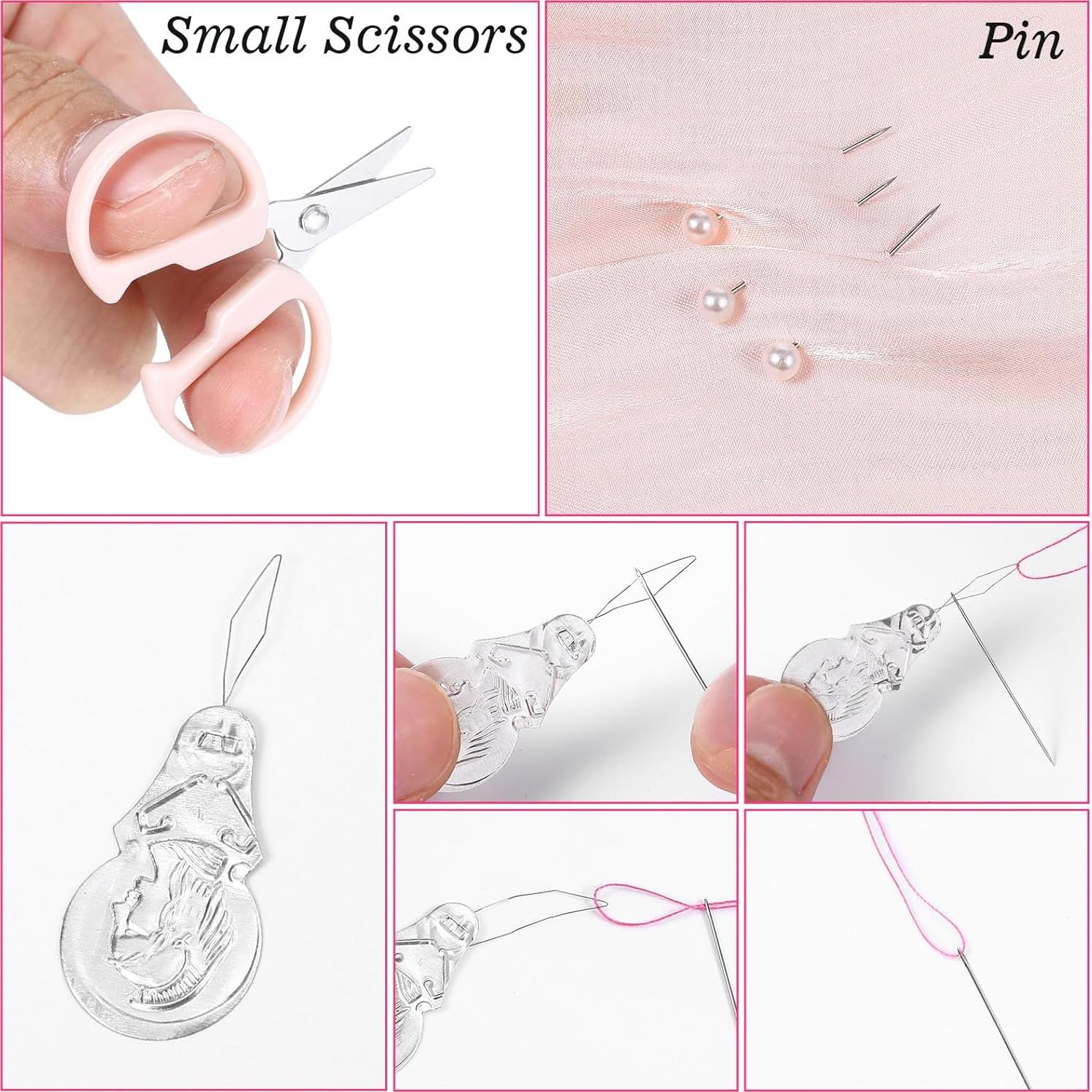 Kit de Costura Mini QfwdfcTrenz Rosa - 6 Piezas Portátil