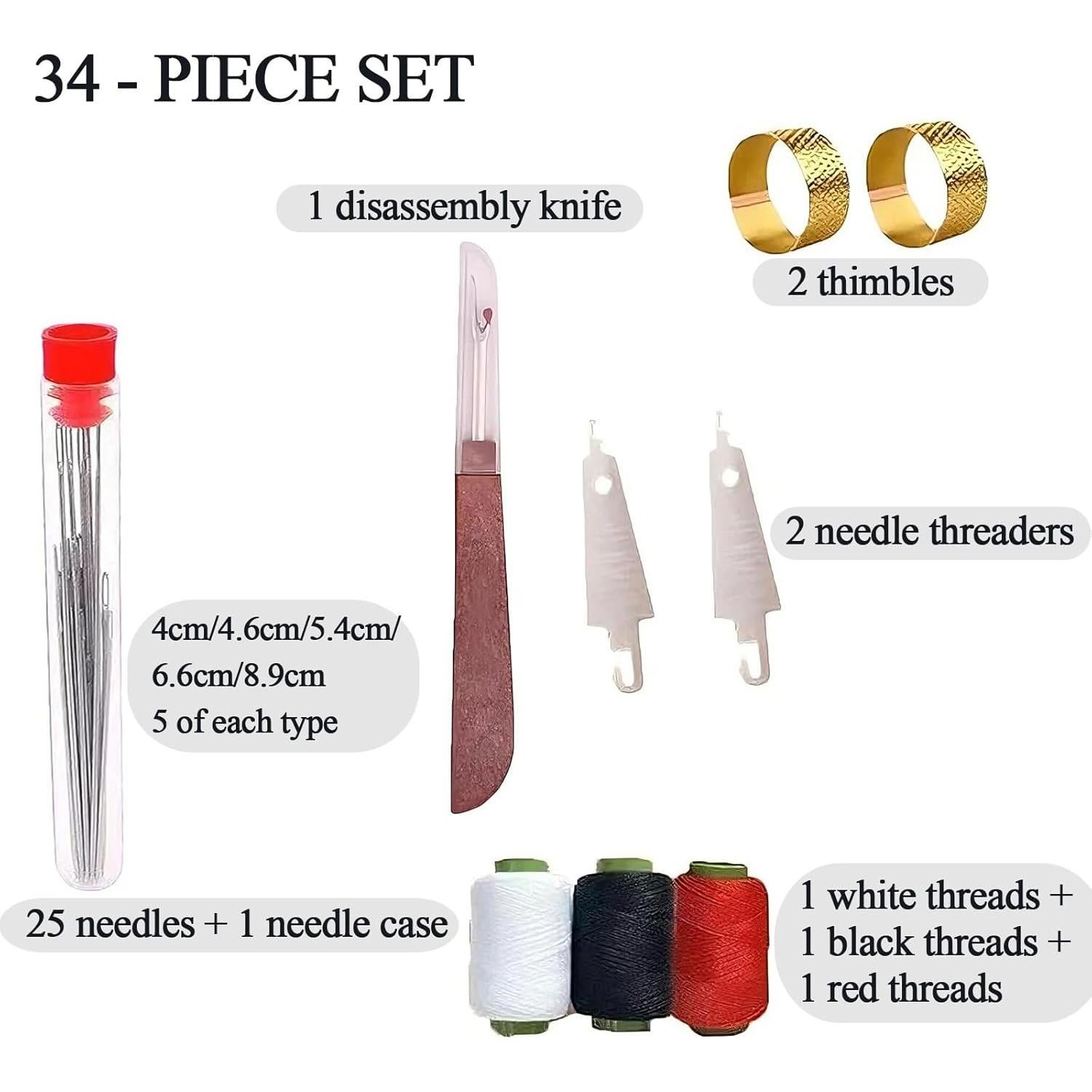 Big Eye Steel Sewing Needles Kit, Sewing Tool Set, Needles Thread Hand Repair Tools Portable Hand Sewing & Repair Tools, Sewing kit for Beginners, Professional DIY Lovers (31)