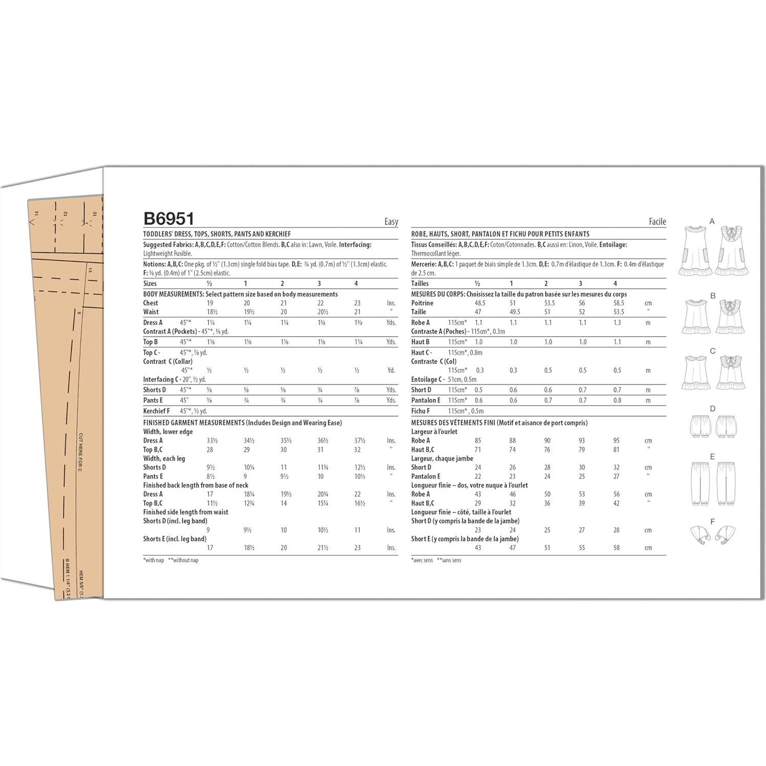 Kit de Patrón de Costura Butterick B6951 para Niños Tallas 1-4