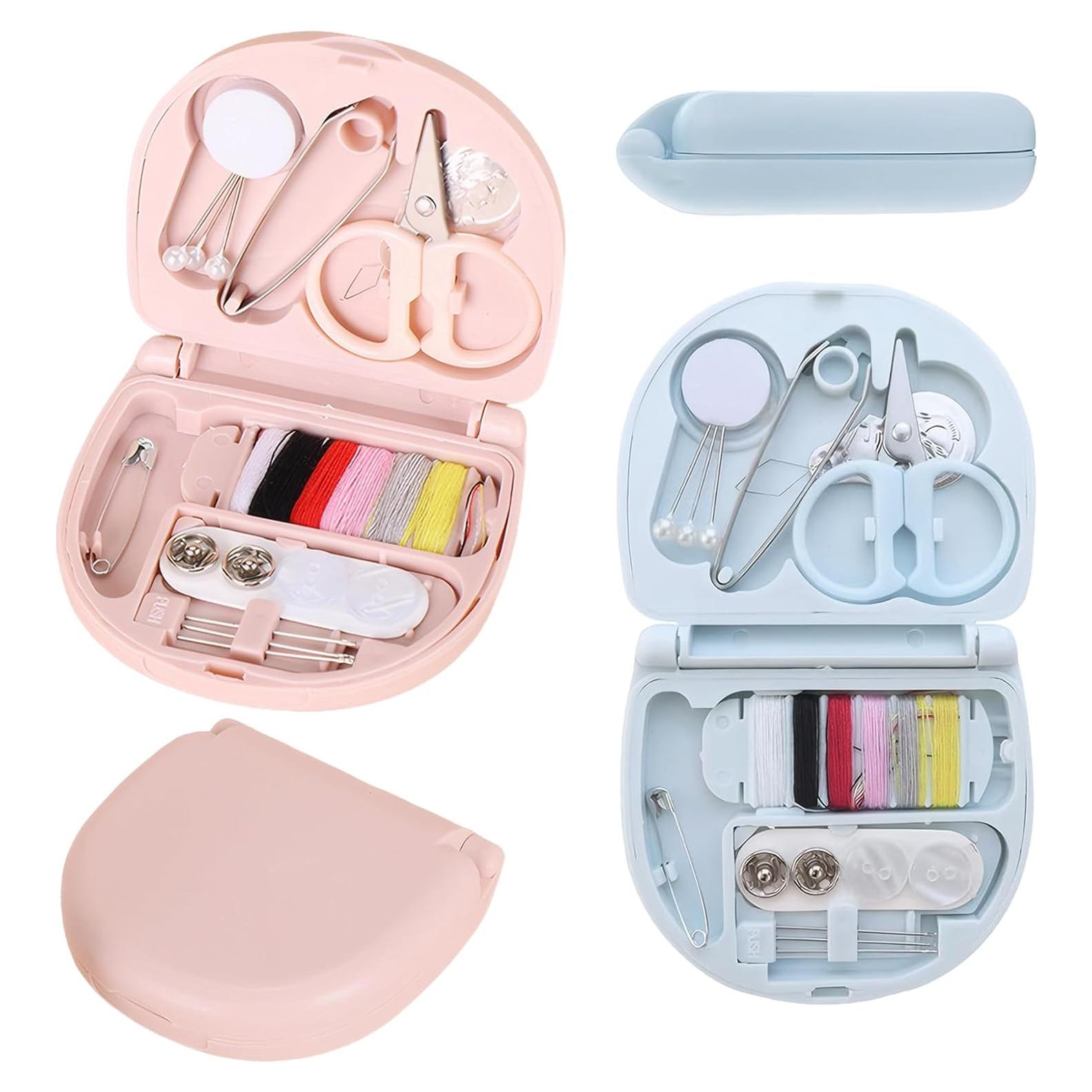 Kit de Costura Mini Portátil Panthra - 4 Piezas Rosa y Azul