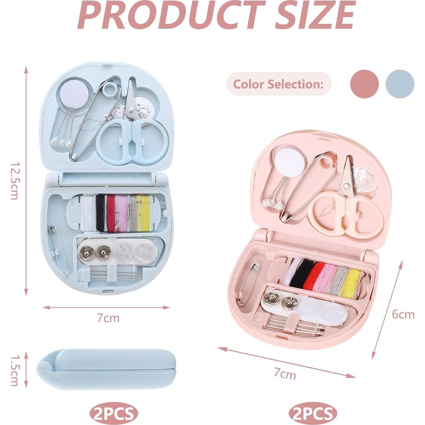 Kit de Costura Mini Portátil Panthra - 4 Piezas Rosa y Azul