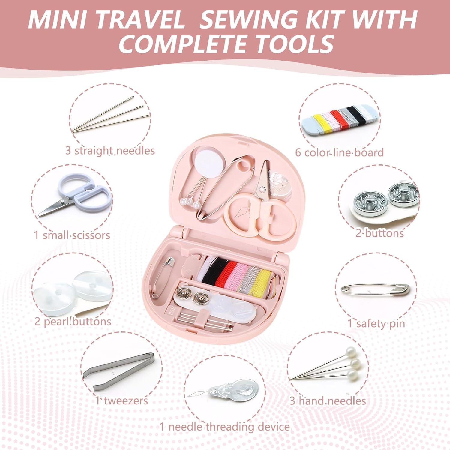 Kit de Costura Mini Portátil Panthra - 4 Piezas Rosa y Azul