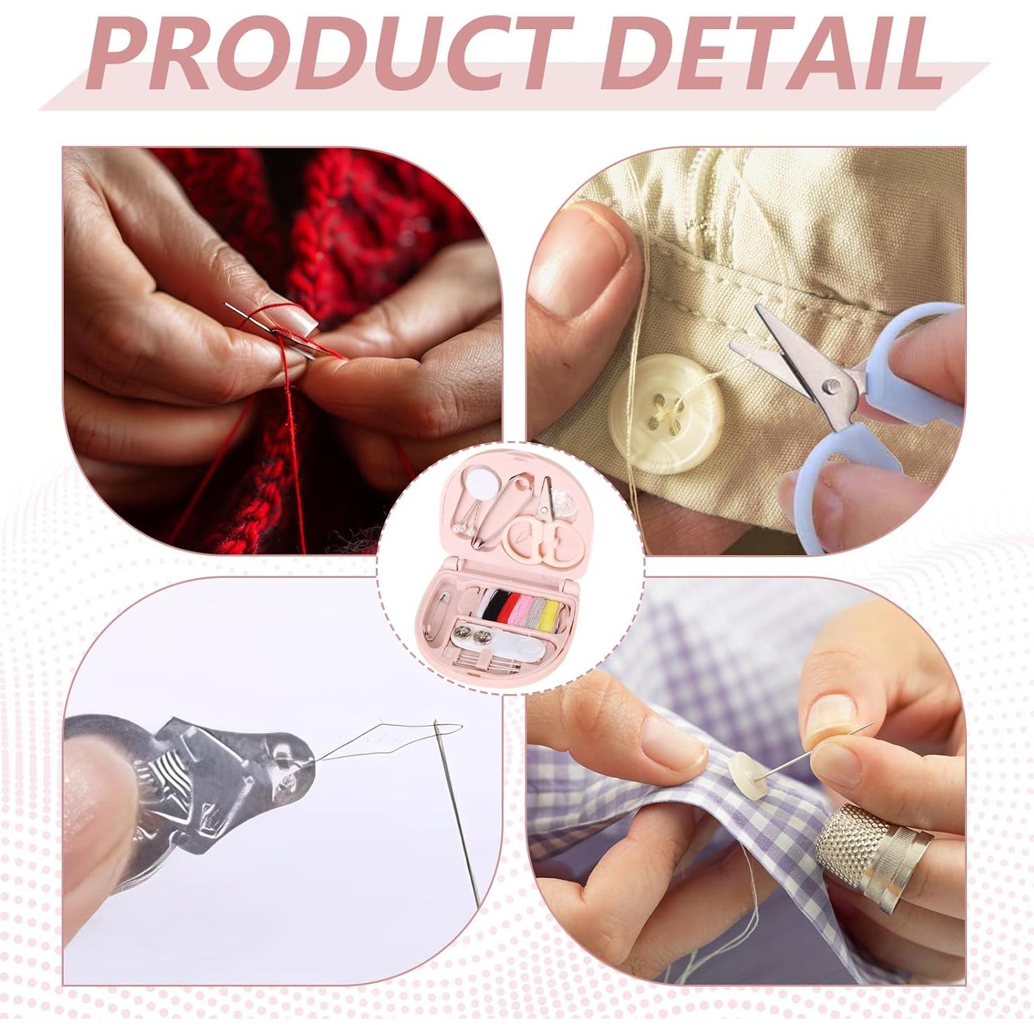 Kit de Costura Mini Portátil Panthra - 4 Piezas Rosa y Azul