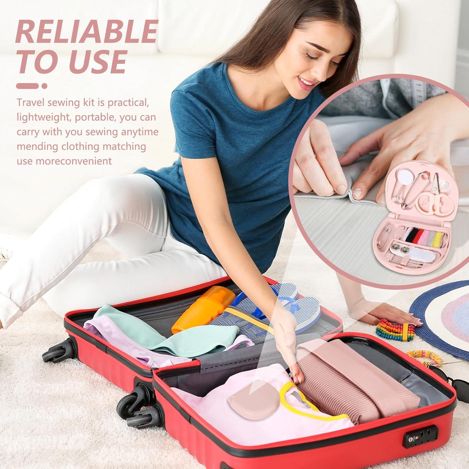 Kit de Costura Mini Portátil Panthra - 4 Piezas Rosa y Azul