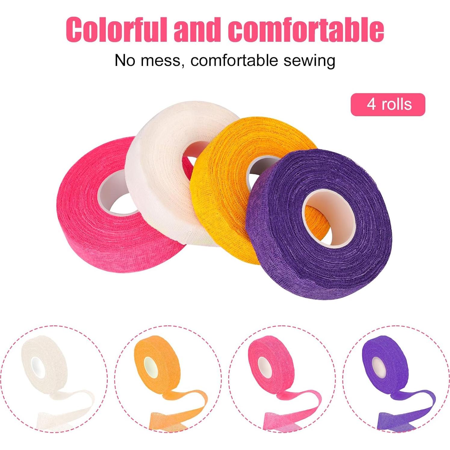 4 Rollos de Cinta de Dedal BOXOB Algodón Rosa Blanco Amarillo Púrpura