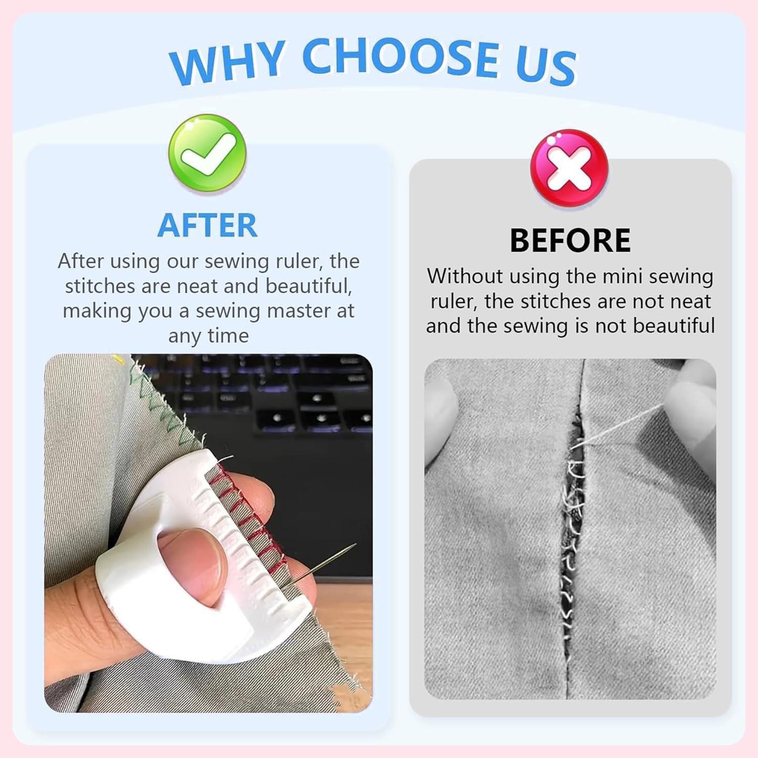 4mm Seam Guide for Hand Sewing Edge Lockranding Tool, Sewing Needle Gauge Measuring Tool, Mini Finger Ruler Kit Ideal for Leather/Fabric/Craft Sew, White 2 Pcs