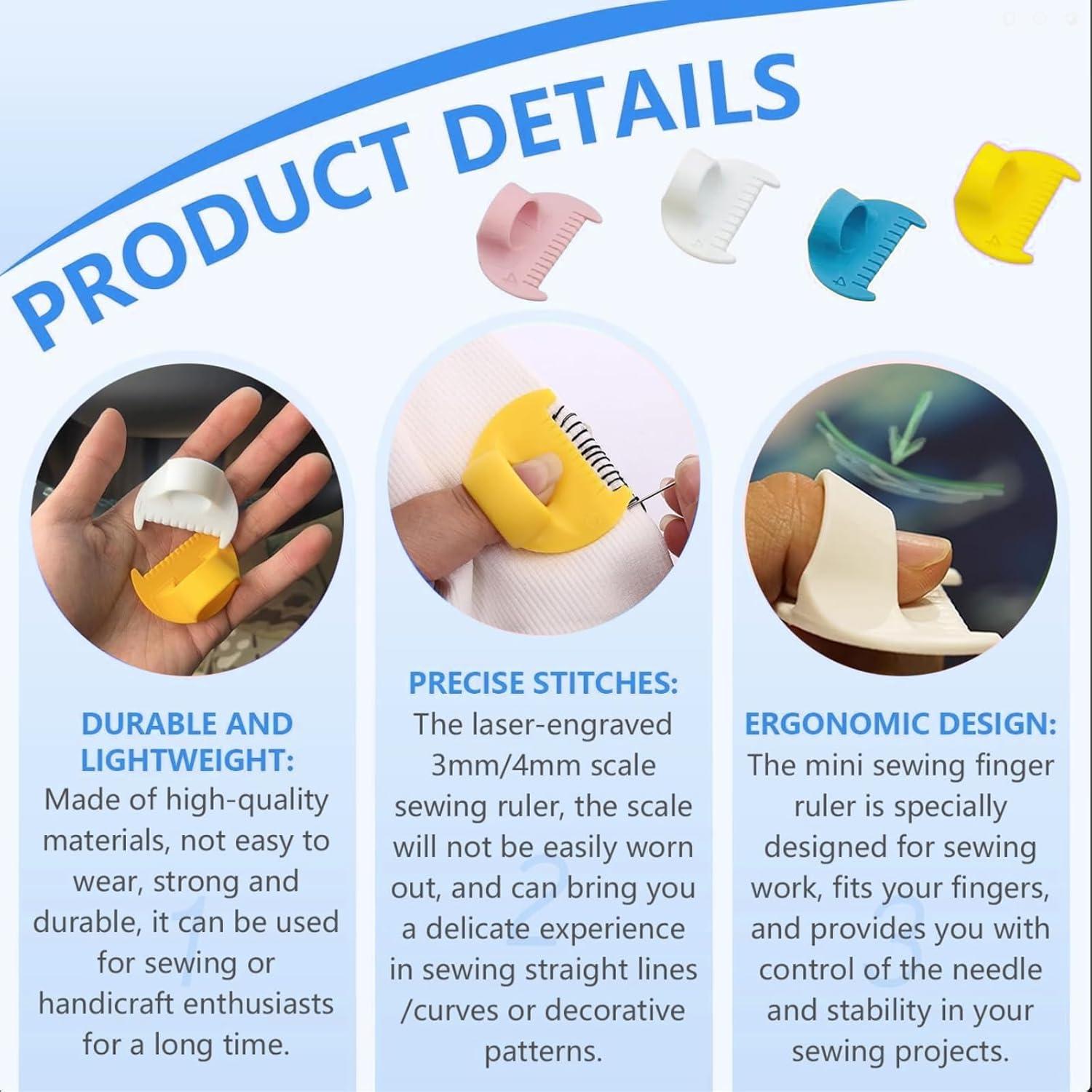 3mm Seam Guide for Hand Sewing Edge Lockranding Tool, Sewing Needle Gauge Measuring Tool, Mini Finger Ruler Kit Ideal for Leather/Fabric/Craft Sew, Blue 1 Pcs