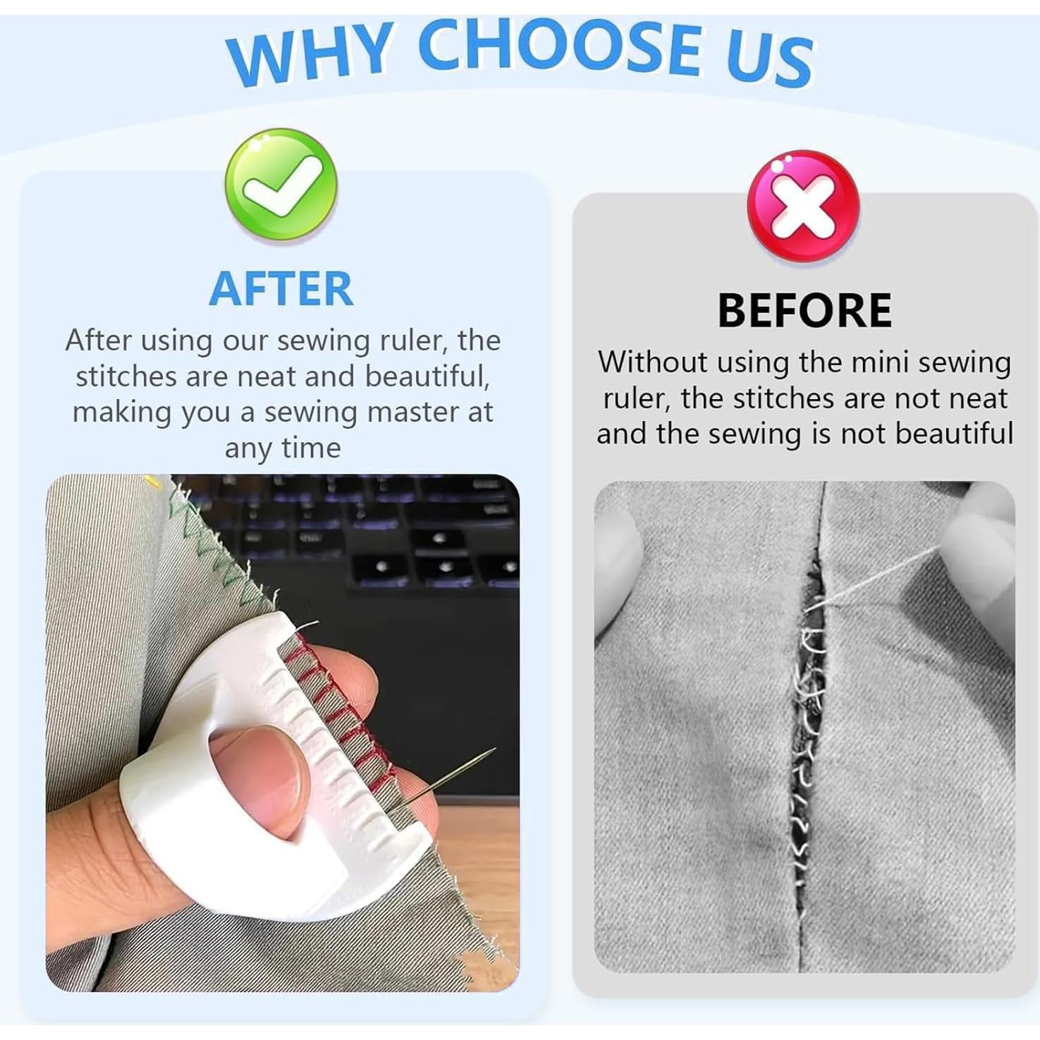 3mm Seam Guide for Hand Sewing Edge Lockranding Tool, Sewing Needle Gauge Measuring Tool, Mini Finger Ruler Kit Ideal for Leather/Fabric/Craft Sew, Blue 1 Pcs