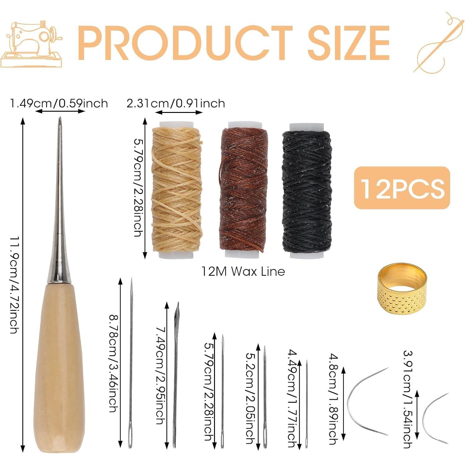 Kit de Costura de Cuero Genérico 12 Piezas Agujas y Hilo