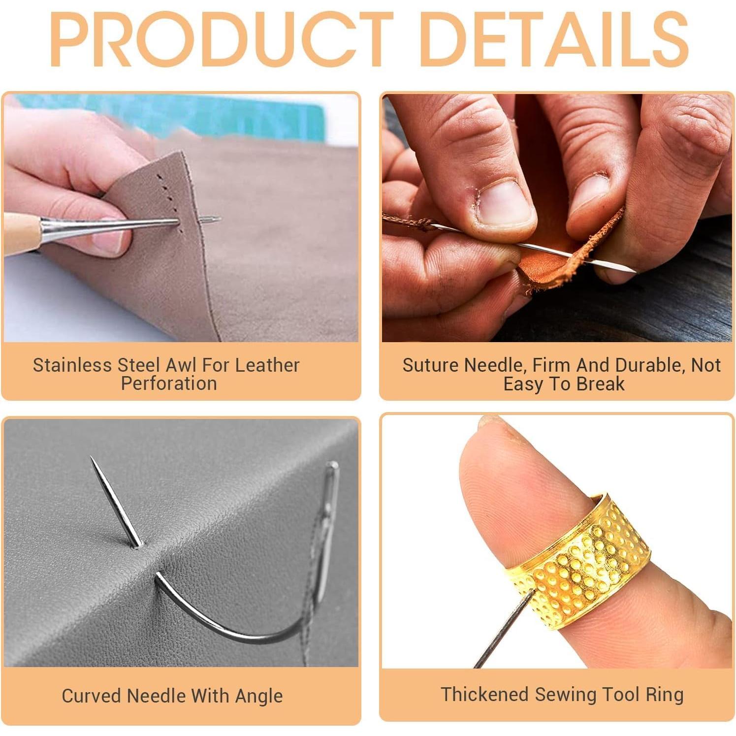 Kit de Costura de Cuero Genérico 12 Piezas Agujas y Hilo