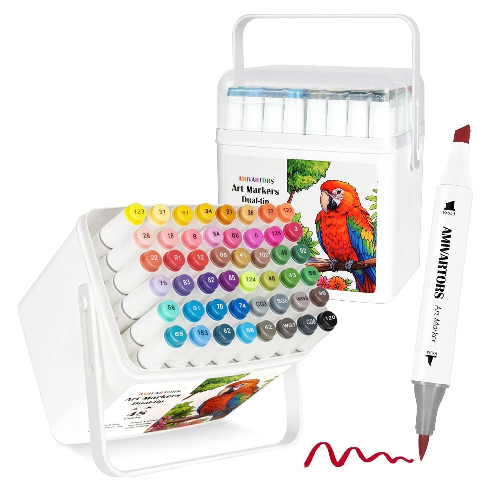 Marcadores de Alcohol AMIVARTORS 48 Colores Doble Punta 1-7mm